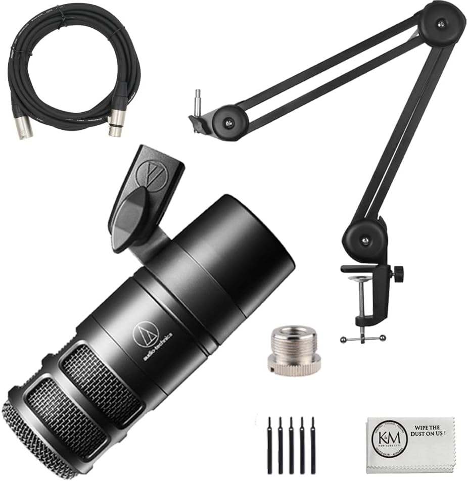 Audio-Technica AT2040 Hypercardioid Dynamic Podcast Microphone Bundled with 20ft XLR Cable + Microphone Arm (3 Items)