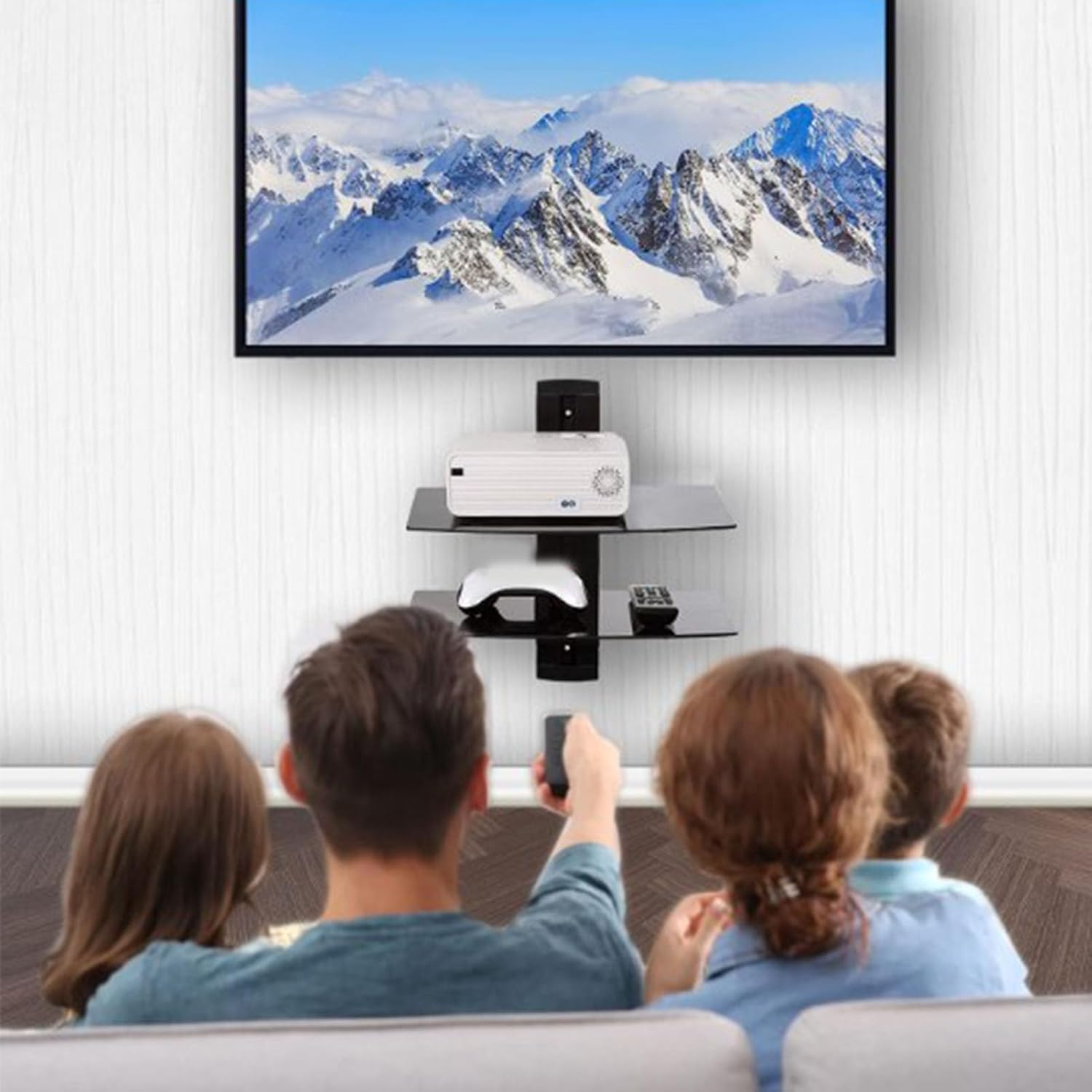 ing Entertainment Center Shelf, 2 Tier Wall Mount TV Shelf, ad BeaSa with s and y truction, for Home Theater System and Li Room r