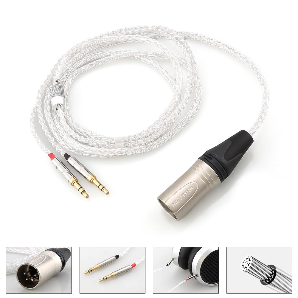 4-Pin XLR Balanced Male Cable 1.2m Pure Silver Headphone Cables for Hifiman Ananda, Denon AH-D600, AH-D7200, AH-D7100 and Other Audio Player (NEUTRIK 4 Pin XLR to Dual 3.5mm Male Version)