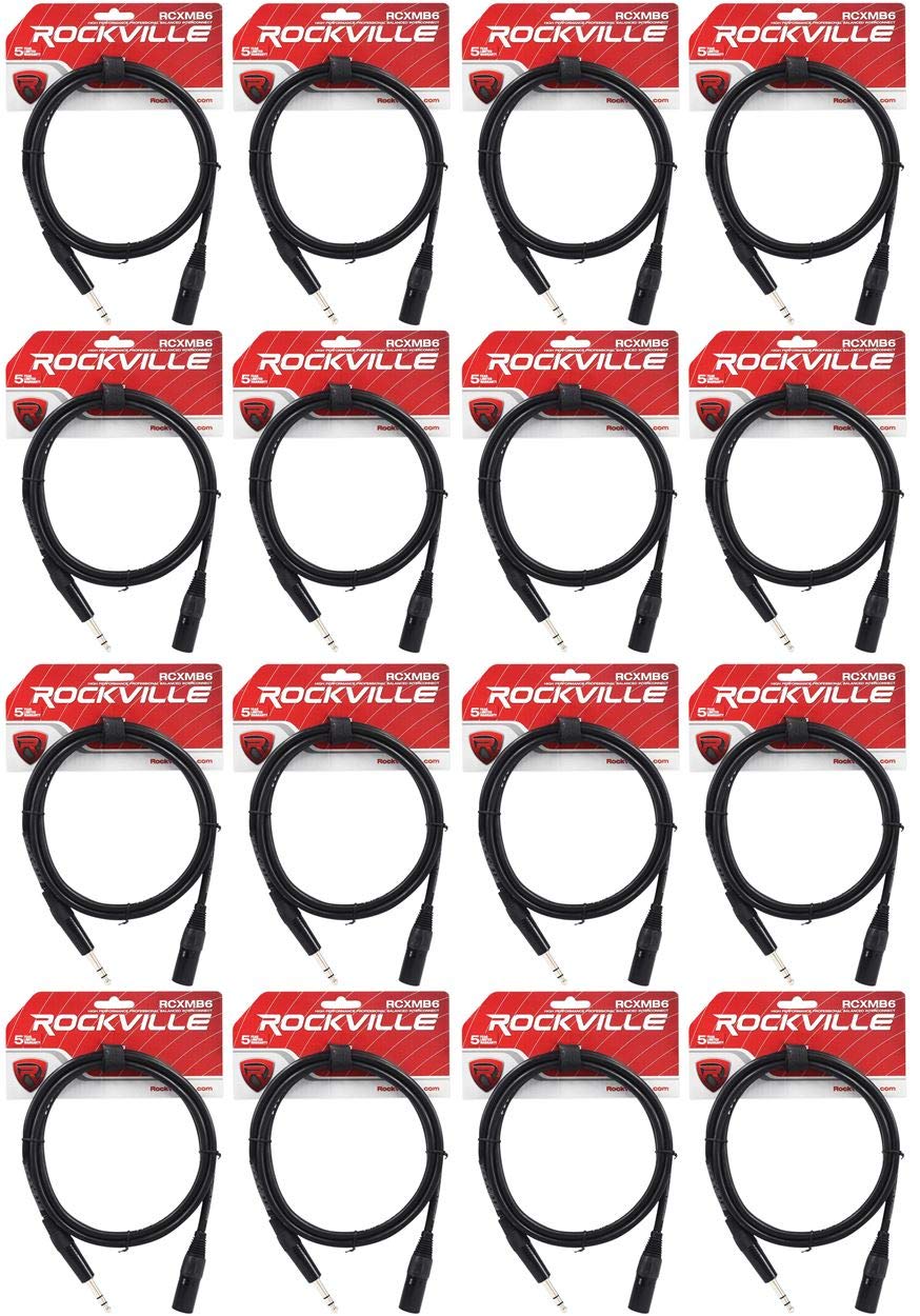 Rockville Bundle: (16) RCXMB6-B Black 6' Male REAN XLR to 1/4'' TRS Balanced Cables (16 Items)