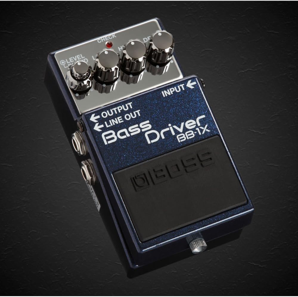 Boss BB-1X Bass Driver Pedal Bundle w/ 2-Pack Strukture S6P48 Woven Right Angle Patch Cable, Pig Hog PCH10BK 