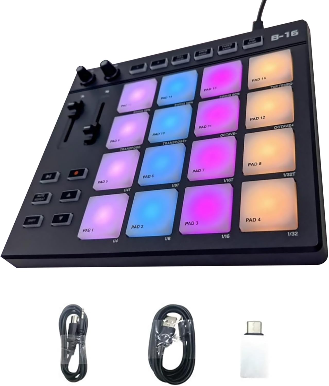 Mini Beat Maker Machine with 16 RGB Illuminated Beat Pads for Beginner Music Production