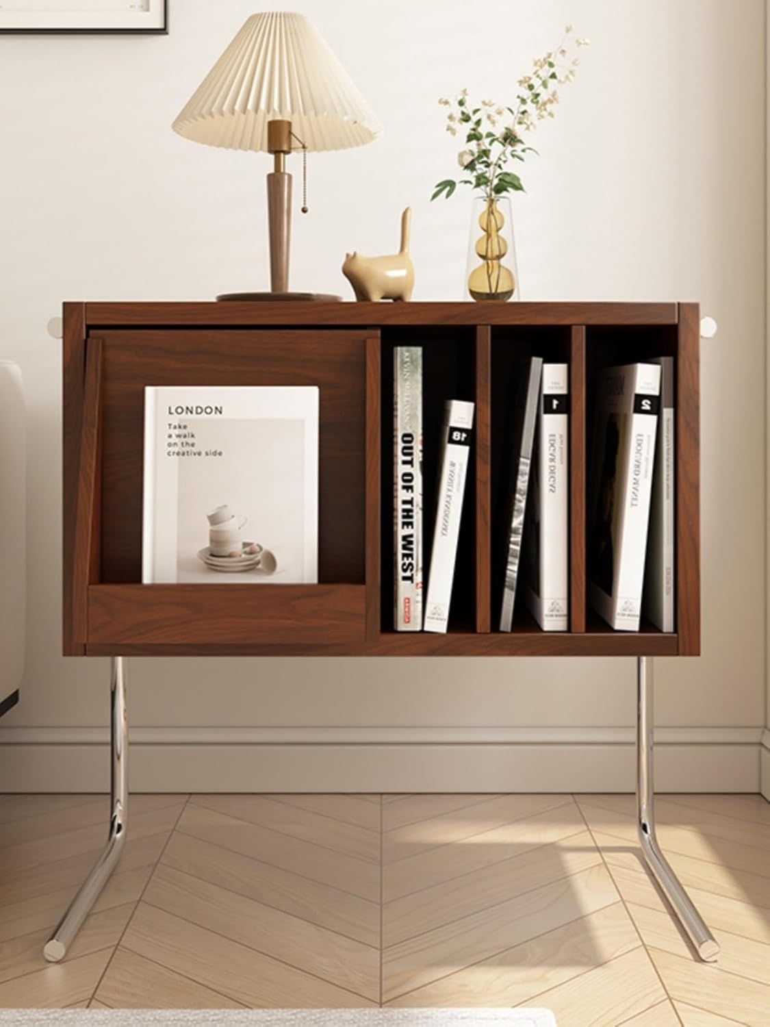 CD Record Storage Rack Simple European solid wood storage cabinet suspended side cabinet record cabinet pine bookcase storage rack simple bedside table living room side table Record Stand(D)