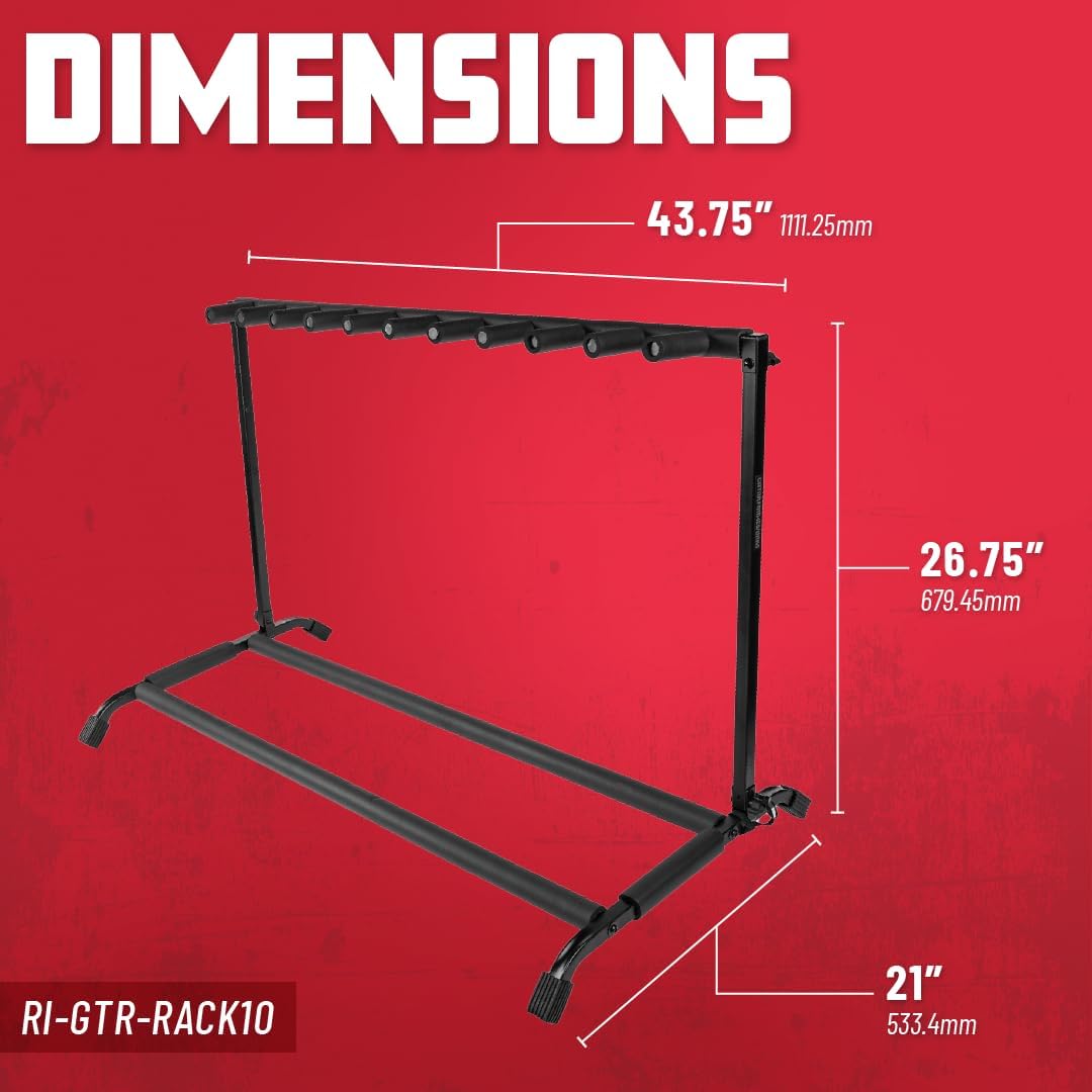 Gator Rok-It Multi Guitar Stand Rack with Folding Design, Holds up to 10 Electric or Acoustic Guitars (RI-GTR-RACK10)
