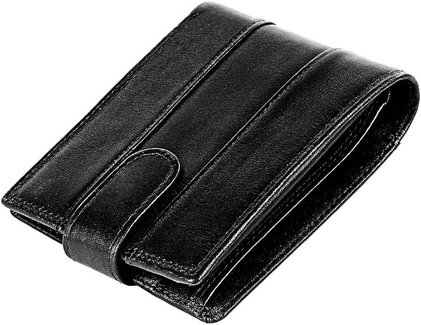 JSEIAJB Genuine Leather Coin Purse RFID Anti-demagnetization Anti-theft Brush Men's Wallet(Black)
