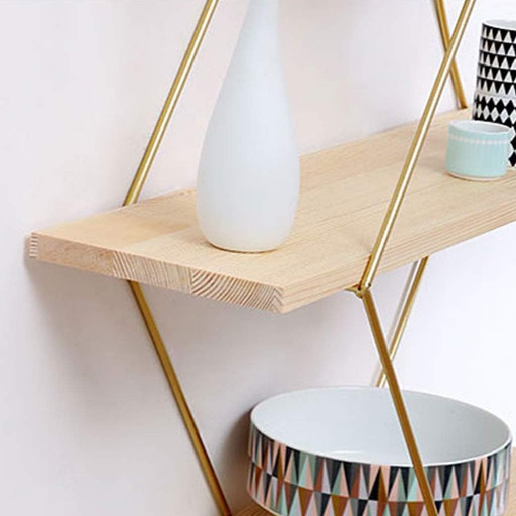 JOCHEN Wall Shelves Wrought Iron Wall Mount,Floating Shelves, 3 Tier Geotric Diamond Wall Shelves, Wood and tal Art