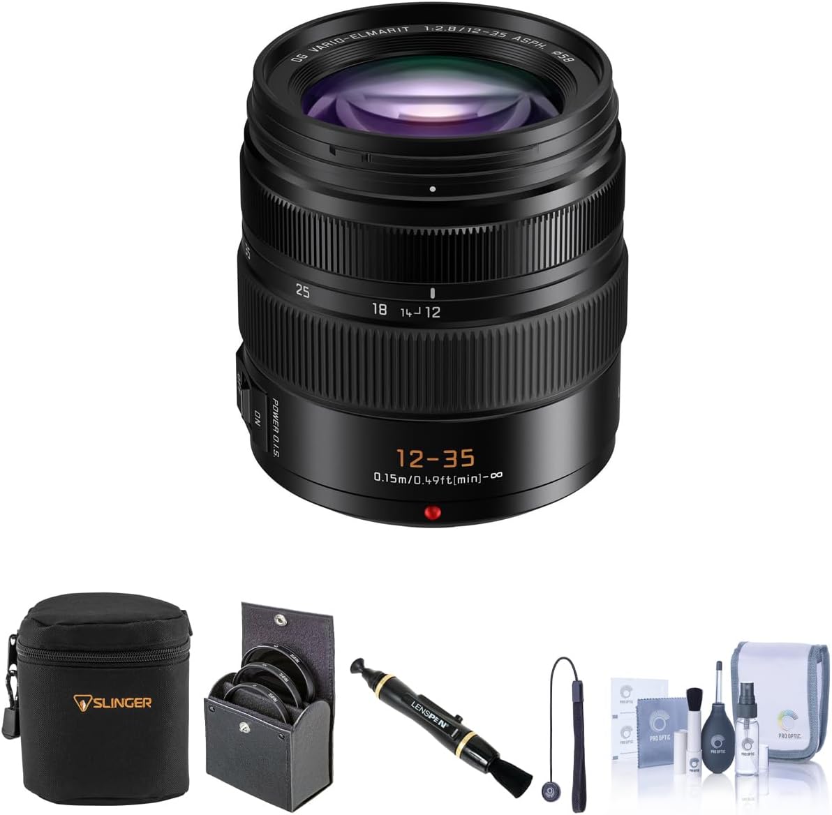 Panasonic LUMIX G X Leica DG Vario-Elmarit 12-35mm f/2.8 Aspherical Lens for Micro Four Thirds Bundle with 58mm Filter Kit, Lens Case, Lens Cleaner, Cleaning Kit, Lens Cap Tether