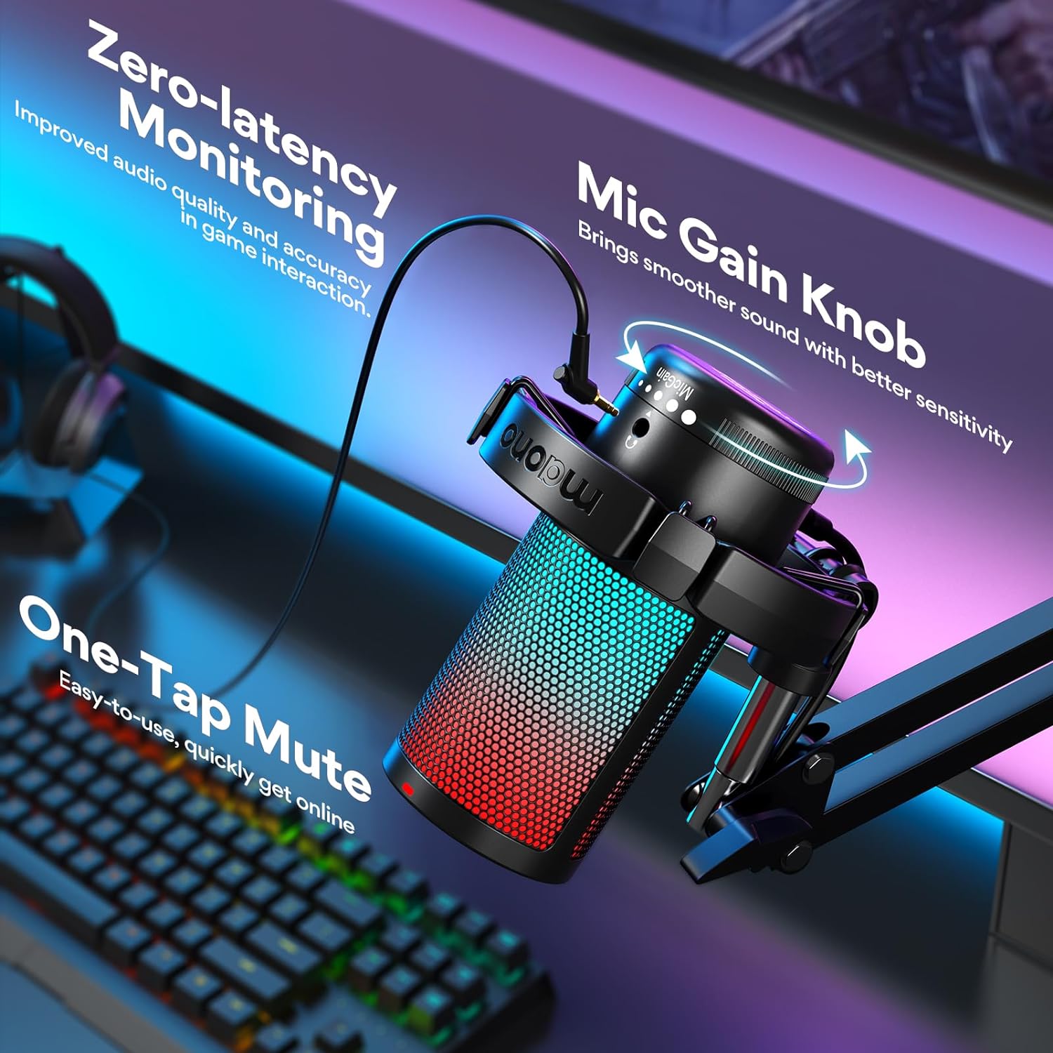 MAONO Gaming USB Microphone DGM20S, with USB Condenser Microphone Kit 192KHZ/24BIT AU-A04T f Plug & Play for YouTube, Gaming Recording, Computer, PS4, PS5, Mac, GamerWave DGM20S, A04T