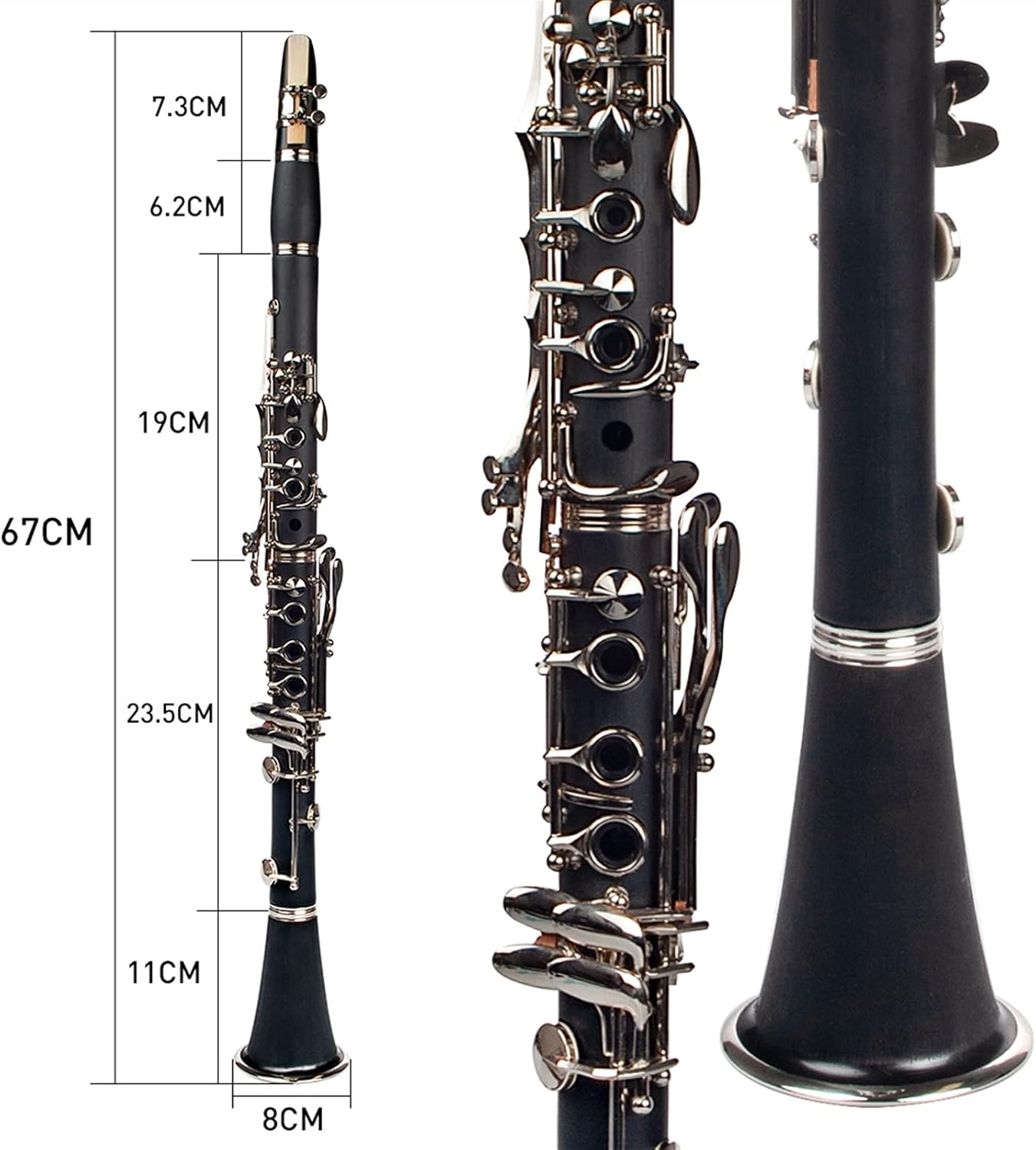Standard Clarinet Black ABS Clarinet Bb Cupronickel Plated Nickel 17 Key with Cleaning Cloth Gloves Woodwind Instrument Beginner Clarinet