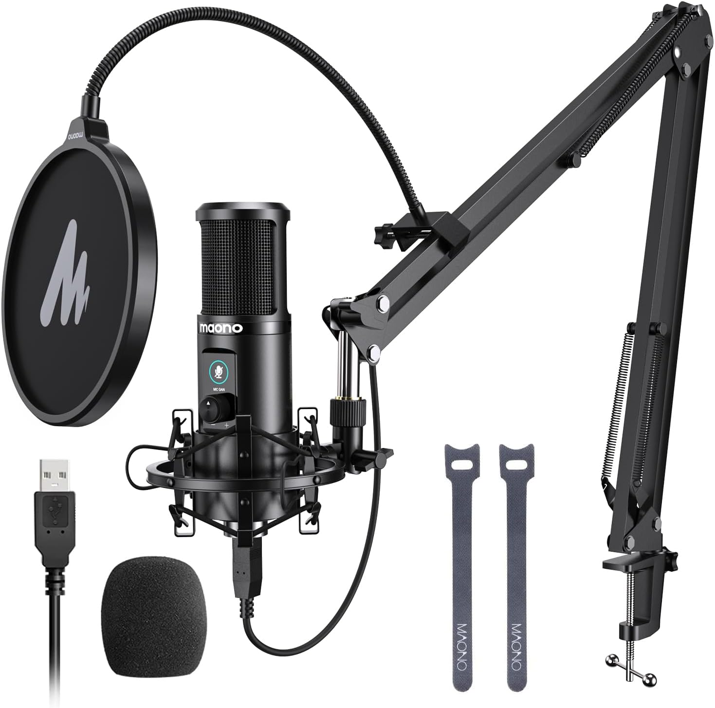 MAONO USB Recording Microphone Kit, Professional Condenser Microphone for PC with One-Touch Mute and Mic Gain Knob for Singing, Podcast, Studio, Streaming PM421