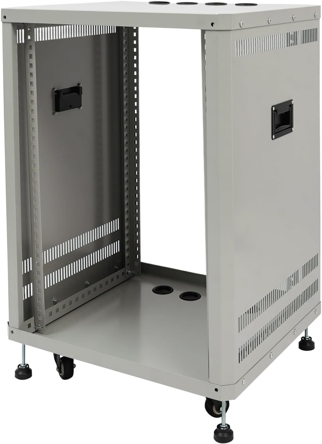 Undercat 15U Network & Stereo Rack, Open Frame Audio Rack with Leveling Feet & Wheels, Rolling Network Server Cabinet, for Video Music Recording & It Equipment, Build in Handles (Grey)