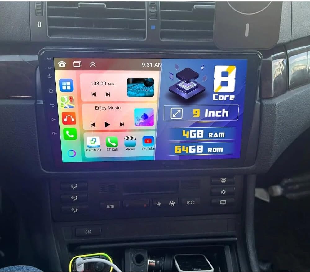 4+64G Double Din Car Stereo for BMW E46 1999-2005 with Wireless CarPlay and Android Auto, 9 Inch IPS Touchscreen Android 13 Car Radio Support Bluetooth WiFi GPS SWC FM RDS Backup Camera