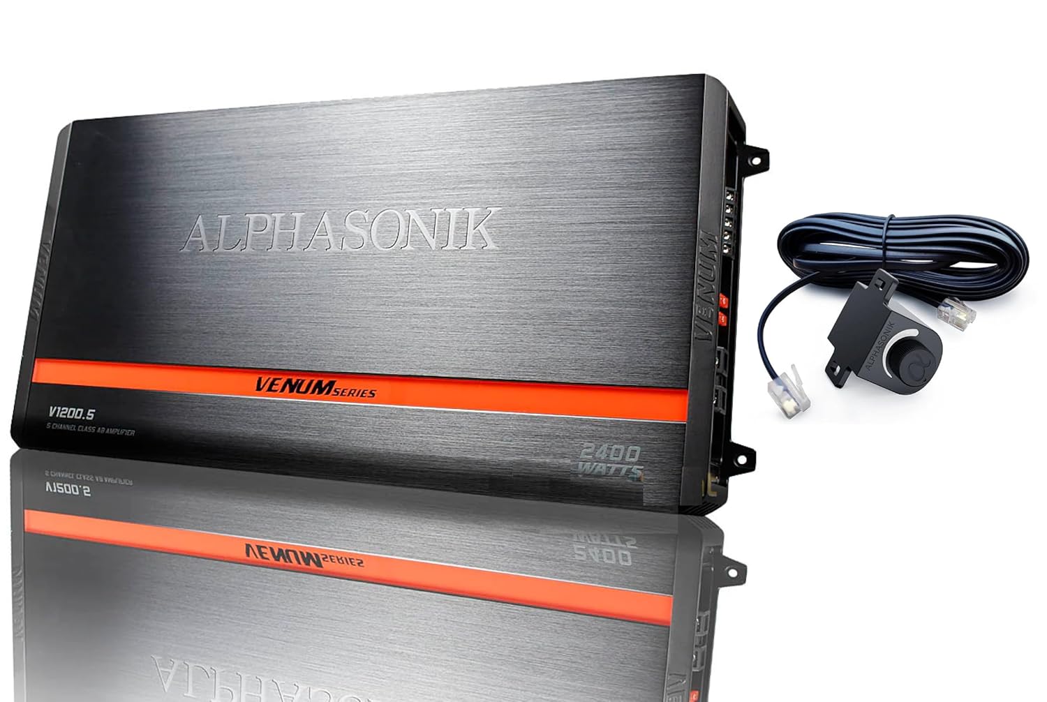 Alphasonik V1200.5 Venum Series 2400 Watts Max 5-Channel Car Amp with Power Plant Chip 4-Way Protection Circuitry Multi-Channel Bridgeable Class A/B Amp with Remote Bass Boost Control Knob Include