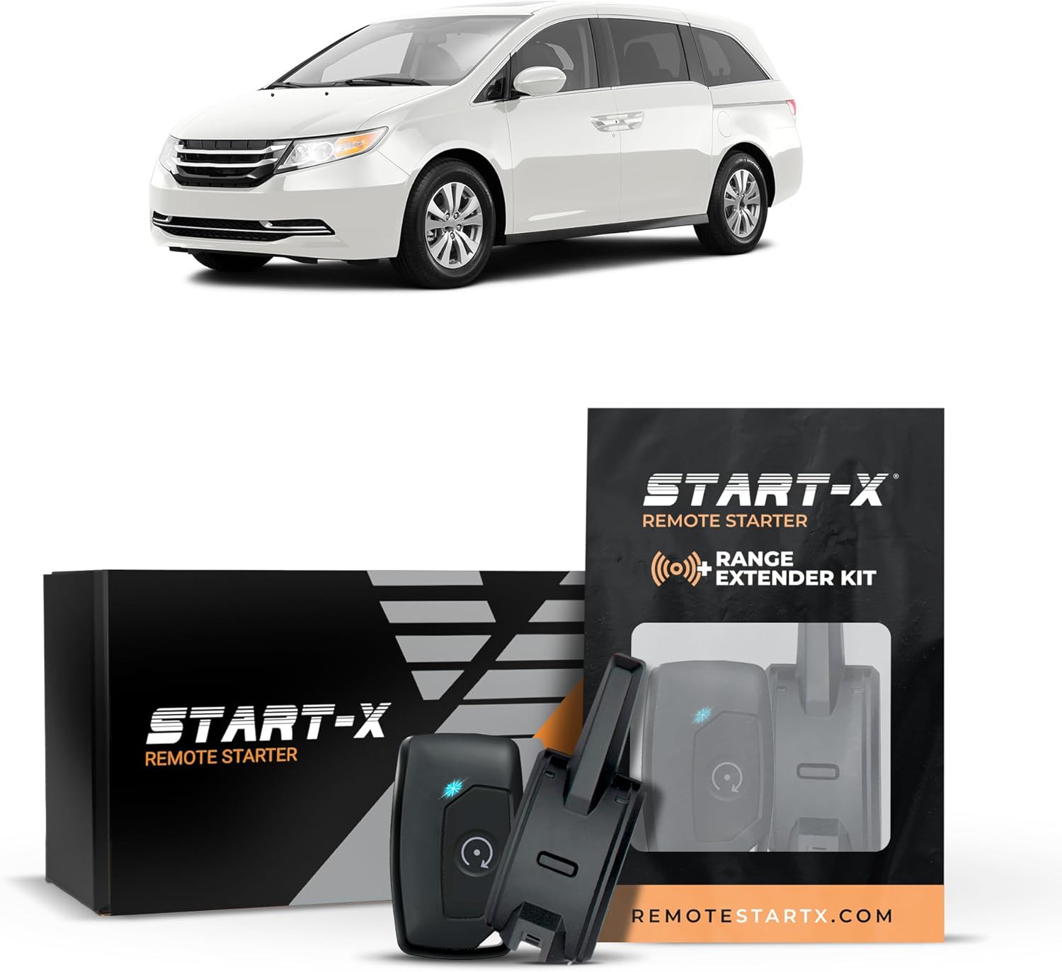 Start-X Remote Starter Kit + 3000ft 2 Way Range Extender for Honda Odyssey (2011, 2012, 2013, 2014, 2015, 2016, 2017) Vehicles with Key Ignition