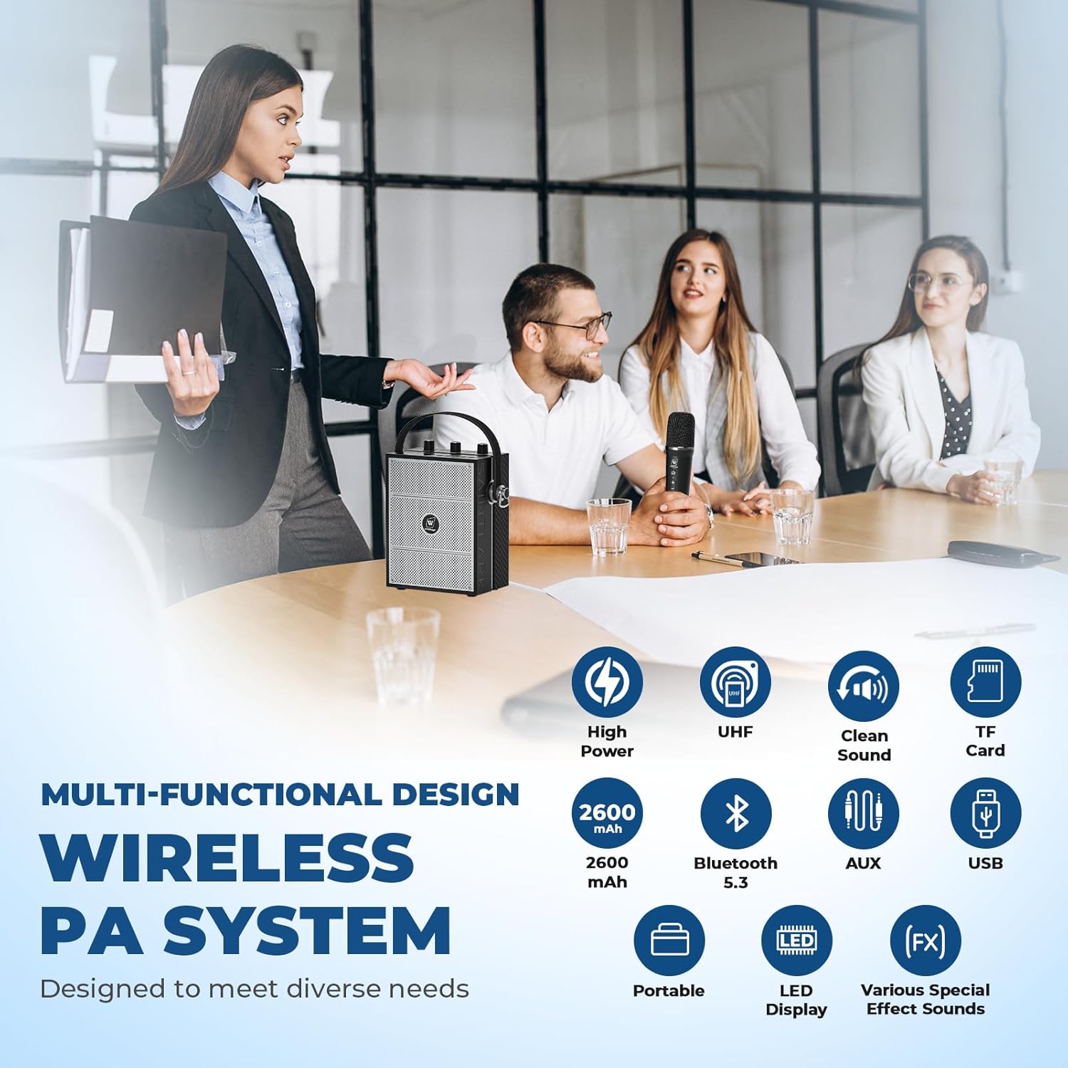 Wireless Voice Amplifier with Handheld Microphone, Portable Bluetooth Speaker Microphones for Teachers & Events, Wireless Karaoke Mic for Singing, PA System with Echo & Sound Effects S98 Pro