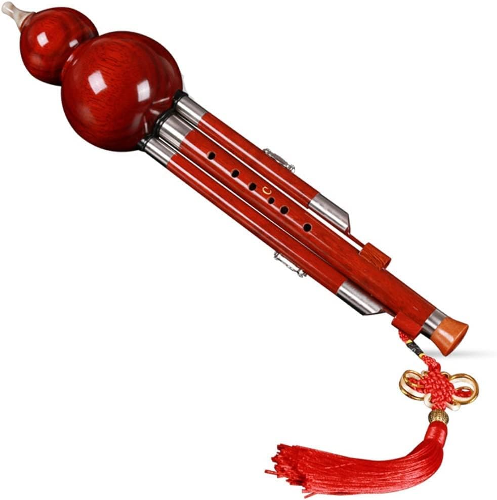 Woodwind Red Sandalwood Cucurbit Musical Instrument Beginner Adult C Level Down B Level Gourd Flute Grade Exam Entertainment Hulusi for Elders, People Who Love Music Soft Tone (Red C)