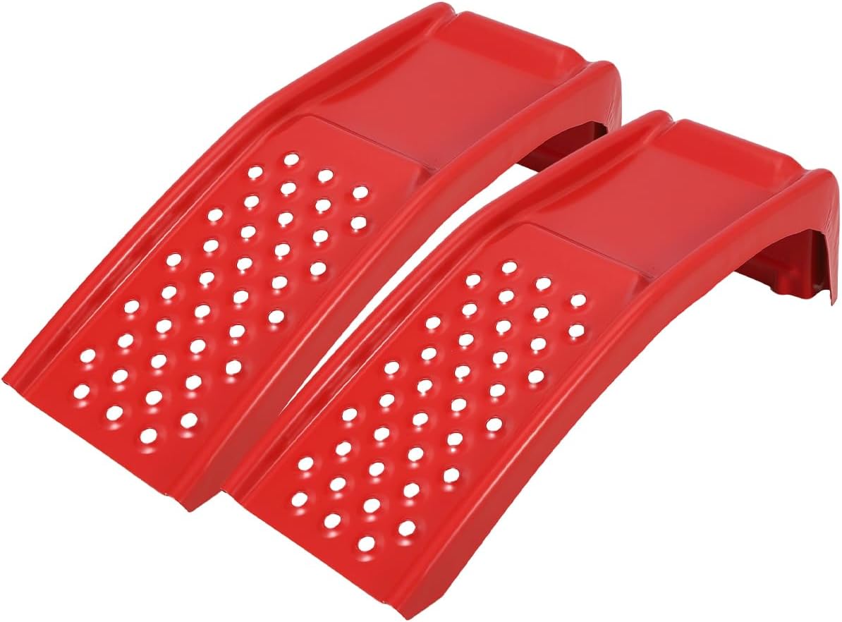 Garvee 8 in Lift Solid Steel Car Ramp 8000 LBS Capacity, 2000 LBS Per Ramps, Heavy Duty Truck Ramps for Car Repair or Vehicle Maintenance, 2 Pack Car Ramps, Red