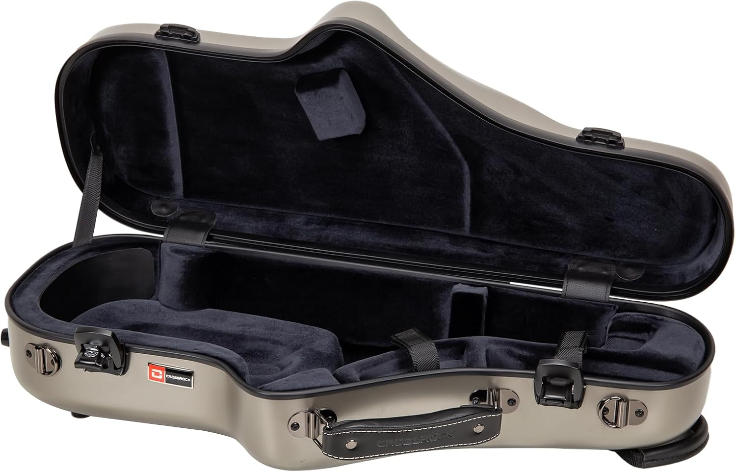 Crossrock Polycarbonate Alto Saxophone Case | TSA Lock, Backpack Straps, Scratch-Resistant Shell, Neck & Mouthpiece Storage – Champagne Silver (CRF4050ASCS)