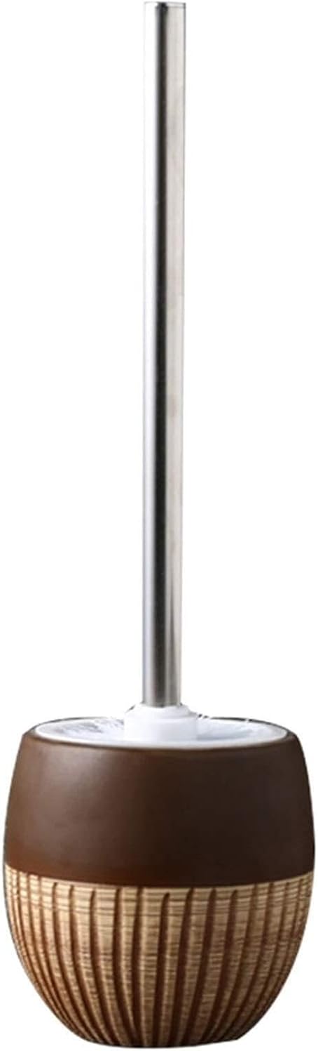 Vintage Handmade Ceramic Toilet Brush Holder Set with Stainless Steel Handle, Replaceable Brush Head