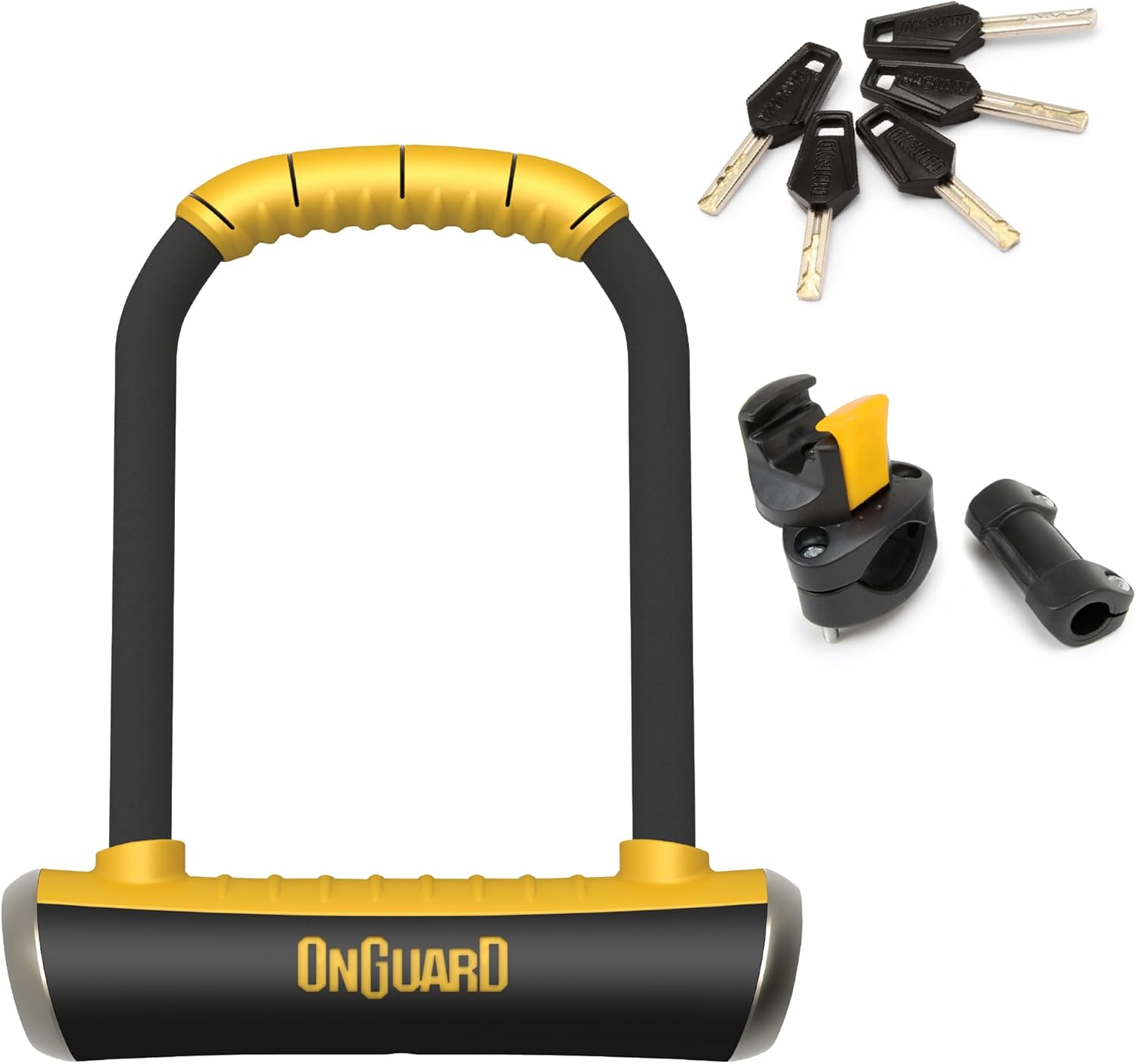 OnGuard Brute STD U-Lock – 265 mm x 195 mm Steel Bike Lock with X4P Quad Lock System – 16.8 mm Hardened Steel Shackle – Rubber-Coated Finish, 5 Keys (1 LED) & Universal Mount Bracket