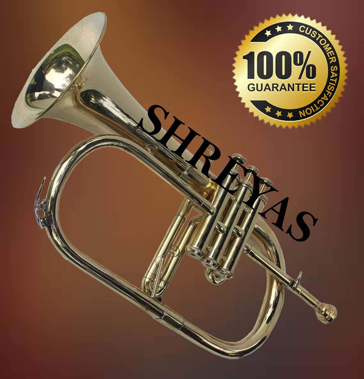 Shreyas Great Value 3-Valve Bb Natural Brass Flugel Horn fluglehorn with Designer Hardcase