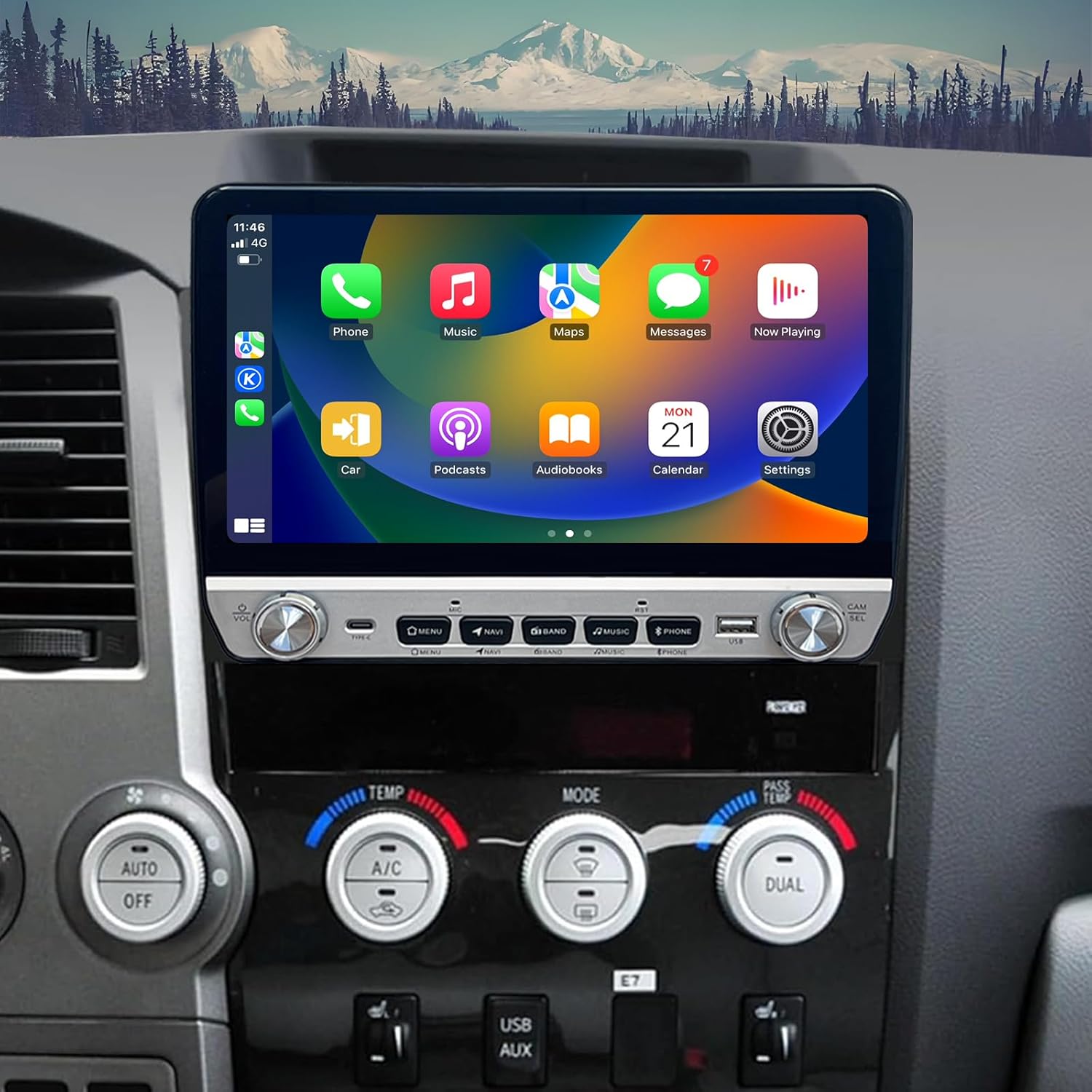 Android 14 Stereo Radio for Toyota Tundra 2007-2013 Toyota Sequoia 2008-2018 10.1 Inch Tesla Style IPS Touch Screen Built-in Wireless Apple Carplay & Android Auto with GPS Navigation Bluetooth WiFi