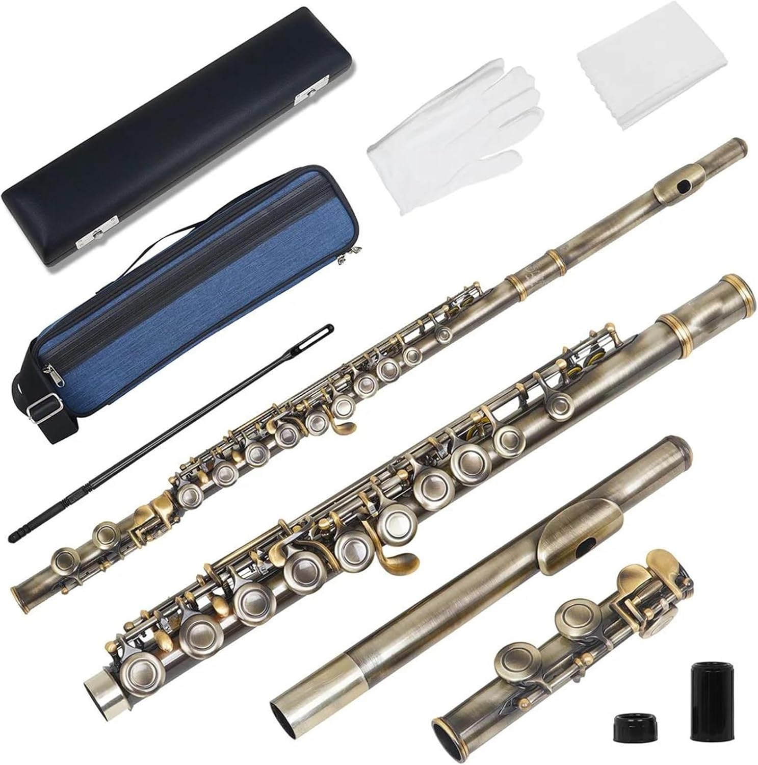 C-Key 16-Hole Flute Set C Key Flute With Case Cloth Gloves Woodwind Instrument Accessory Green Antique