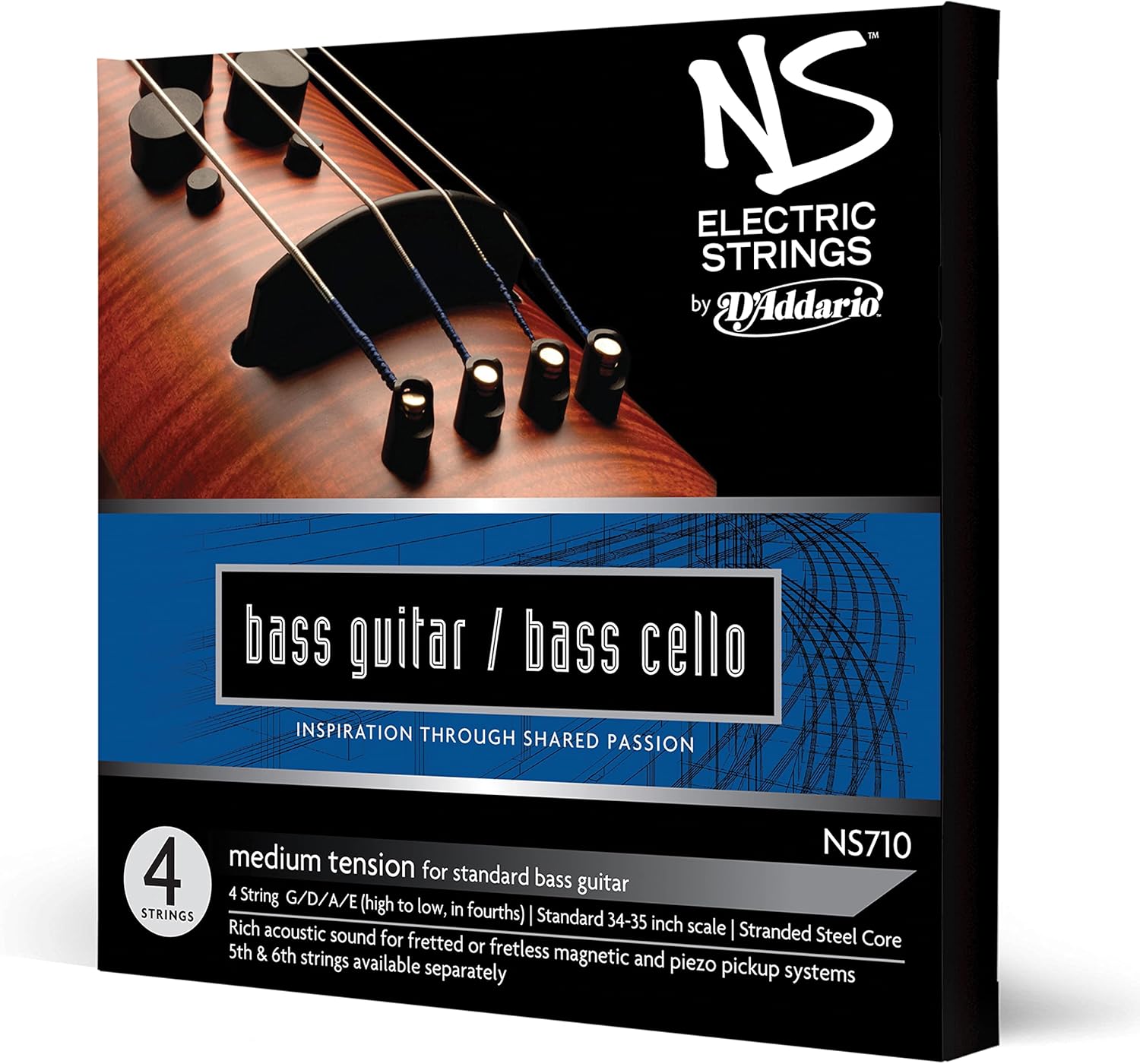 D'Addario NS Electric Bass/Cello String Set, 4/4 Scale, Medium Tension