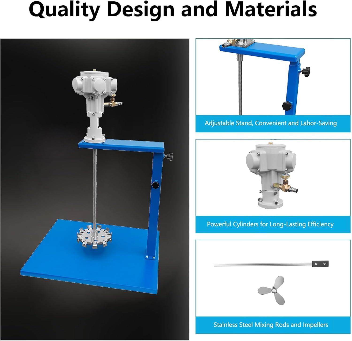 100 Gallon Paint Mixer Machine, 3/4HP Lifting Air Agitator, with Stand, Ink Coating Mix Tool(Stainless Steel Blade)
