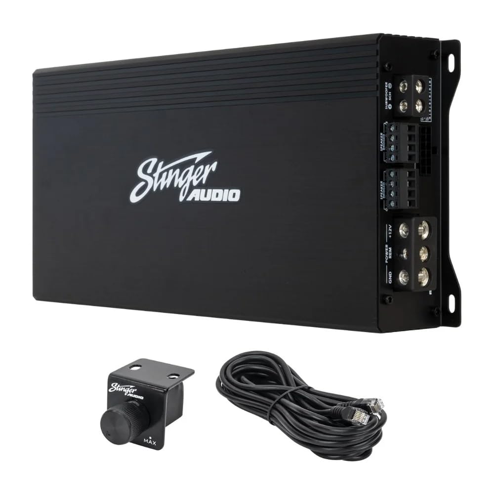 STINGER Audio MT-1000.5 1200 Watt RMS 5-Channel Car Audio Amplifier, Class D, Hexfet Mosfet, Crossover High-Pass/Low-Pass Filter, Subsonic Filter, Remote Subwoofer Bass Knob, Bass Boost Q