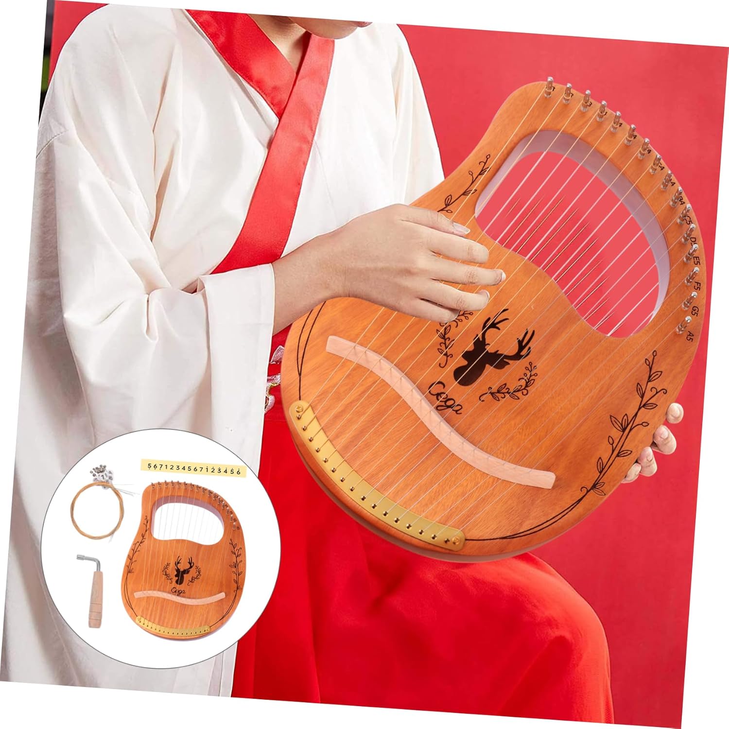 1set String Lyre Harp Portable Solid Instrument for Beginners Includes Strings for Music for Travel and Outdoor Use