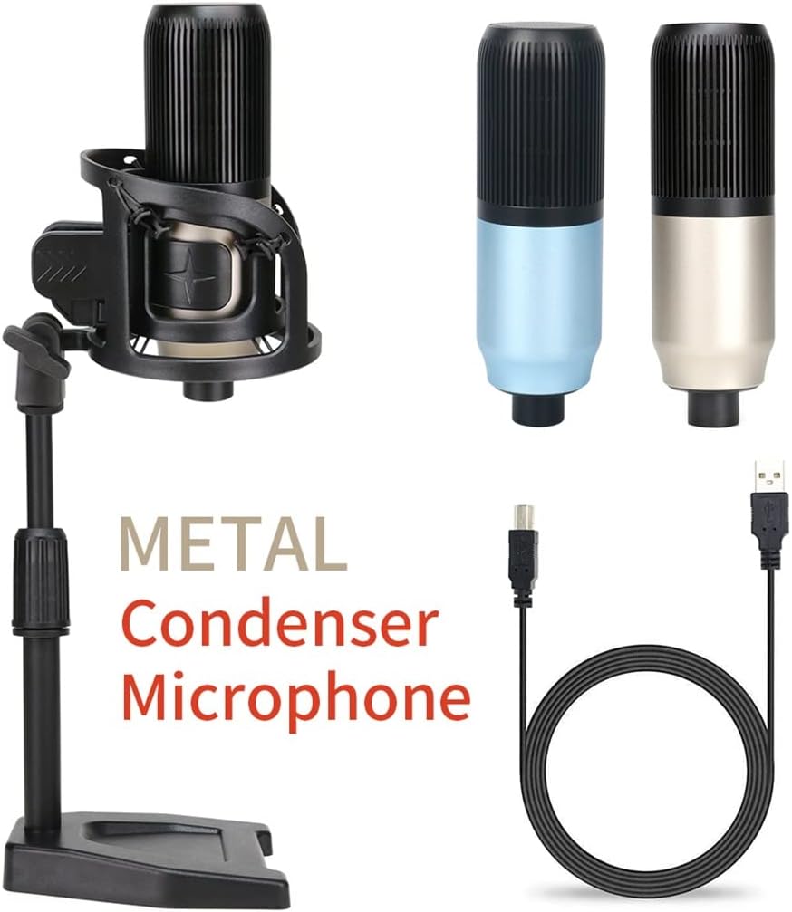 Metal Condenser Microphone Game Recording USB Microphone Computer Laptop Studio Vocal Singing Microphone with Stand