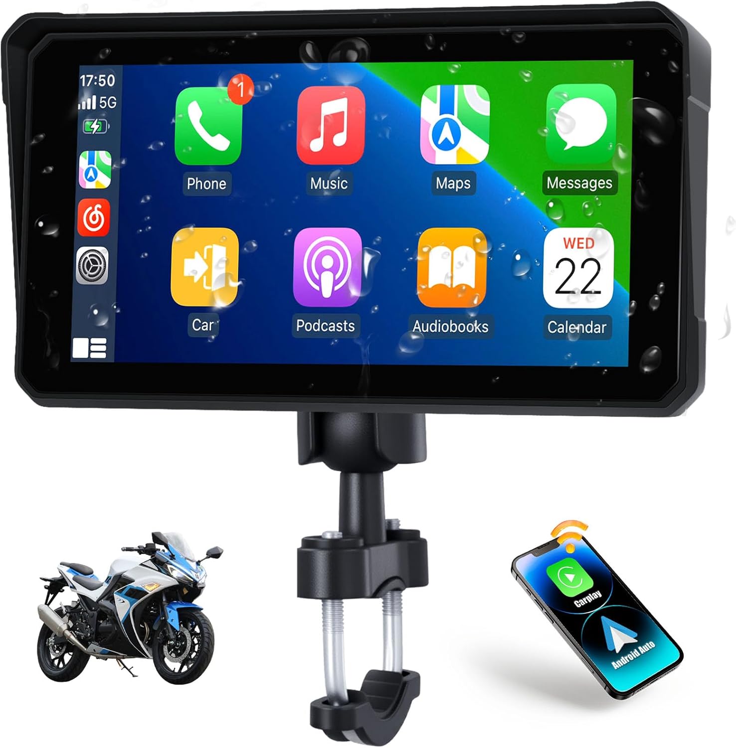 CAMECHO Motorcycle CarPlay & Android Auto & Bluetooth 6