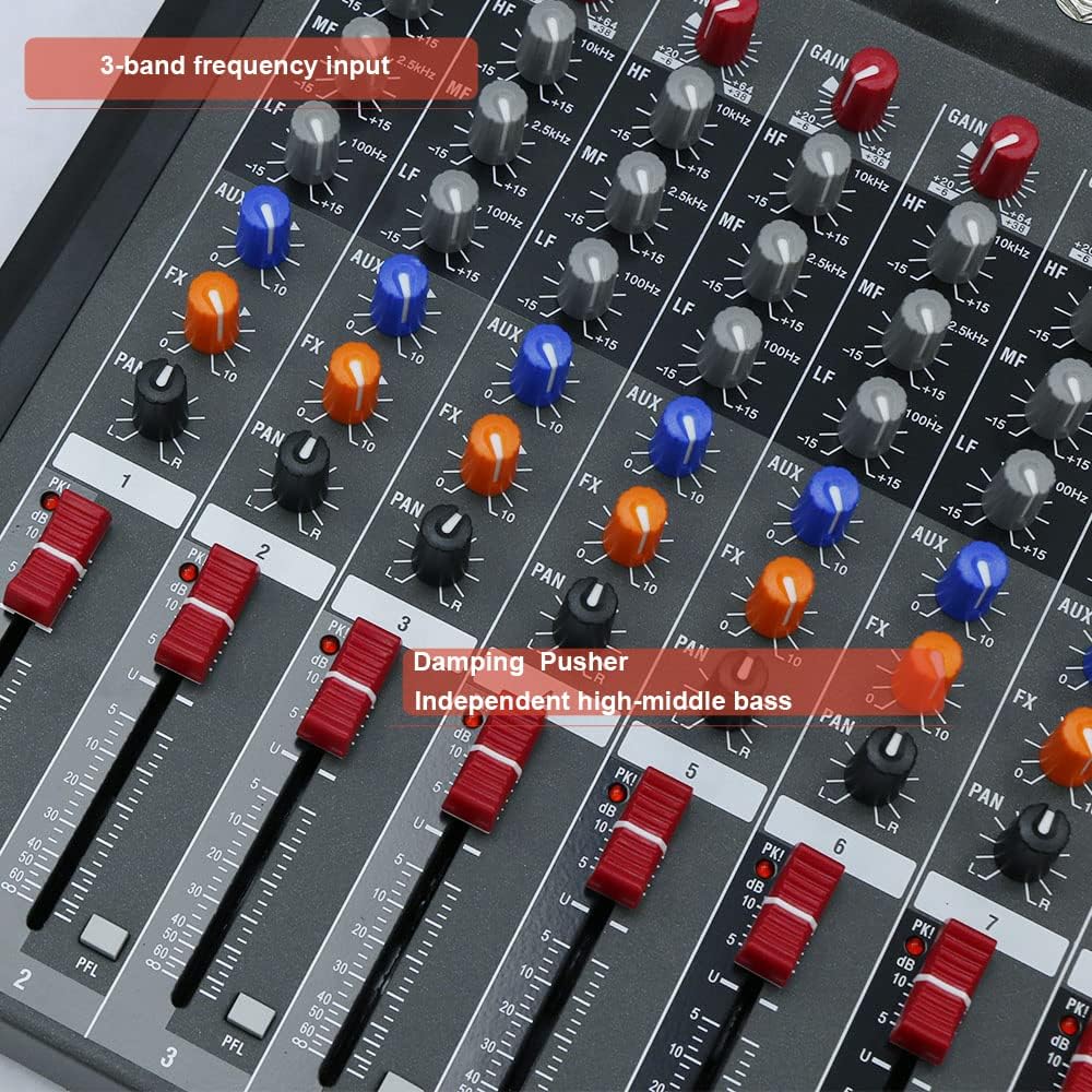 Professional Sound Board Console System 8-Channel Sound Mixing Board USB Pro Studio DJ Sound Controller Voice Mixing Sound Mixing Console Music Recording Equipment for Stage Performance Bar Home Party