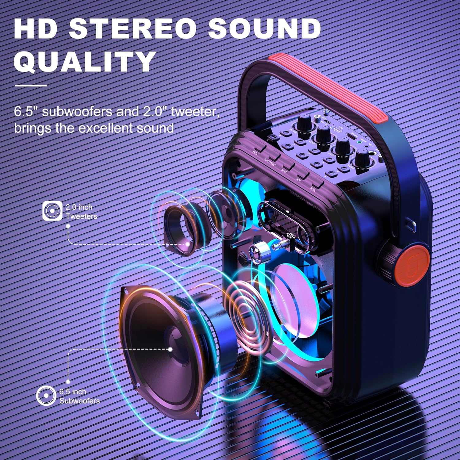 JYX Karaoke Machine with 2 Wireless Microphones, 5200mAh Portable Speaker Set Bluetooth 5.0 Rechargeable PA System with TWS,FM, REC,Stage Subwoofer Supports BT/USB/TF Card/Aux for Party