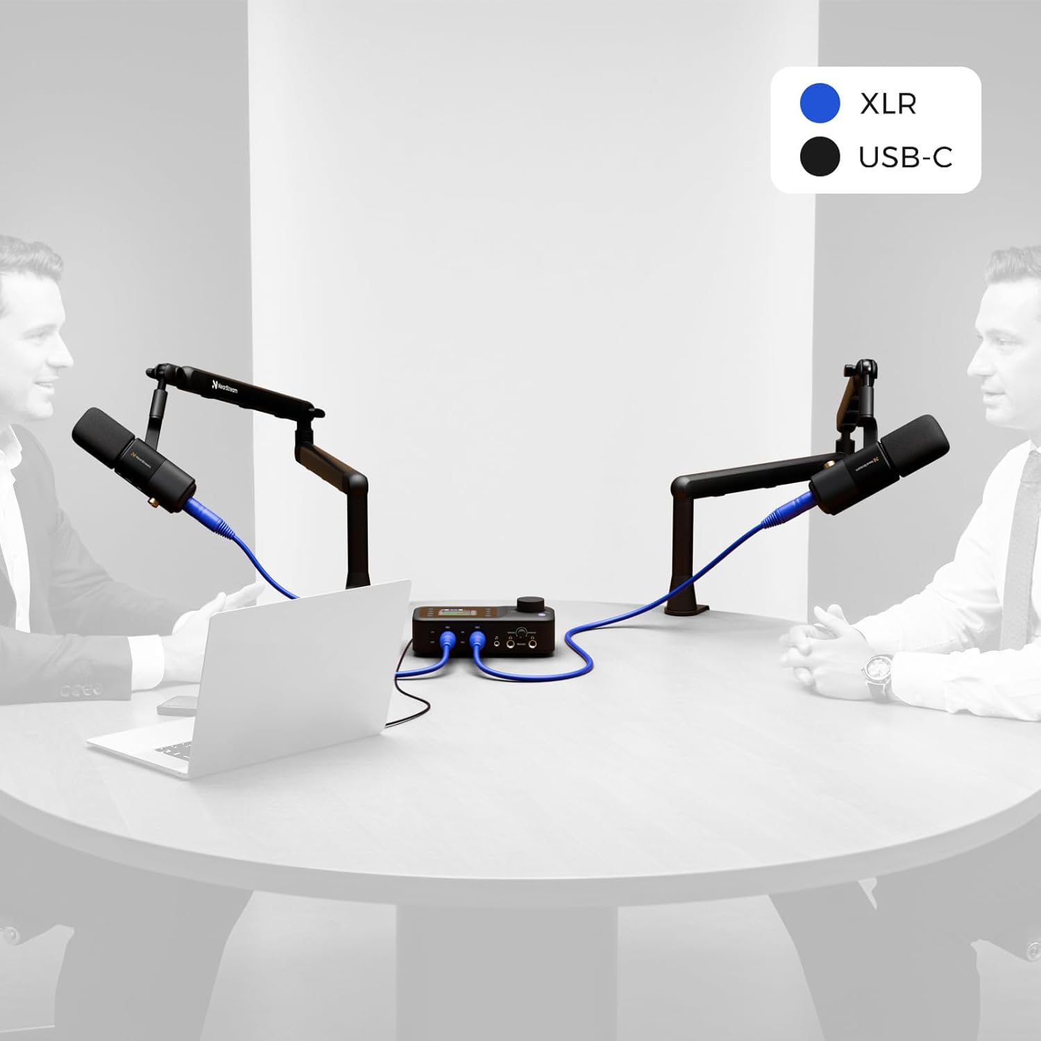 NearStream PodPro Duo Podcast Equipment Bundle for Dual Podcast/Livestream/Sound Creation, Audio Setup with 2 Podcast Microphone, 1 Audio Interface, 2 Mic Boom Arm, 2 XLR Microphone Cable