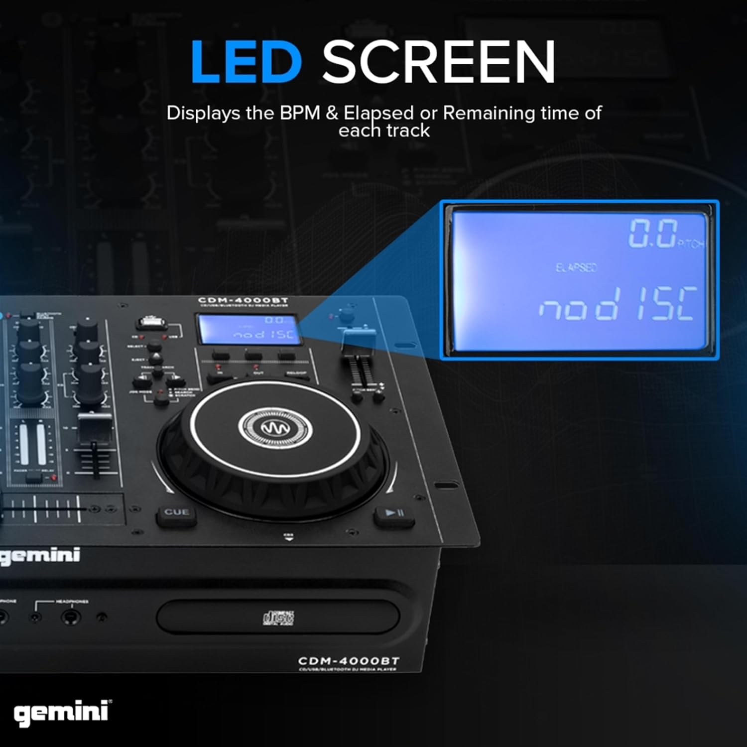Gemini Sound CDM-4000BT: All-in-One DJ Standalone DJ CD Player & Mixer Combo with Bluetooth - Dual CD/USB for Home & Event Use, User-Friendly Controls with Jog Wheels and Pitch Control