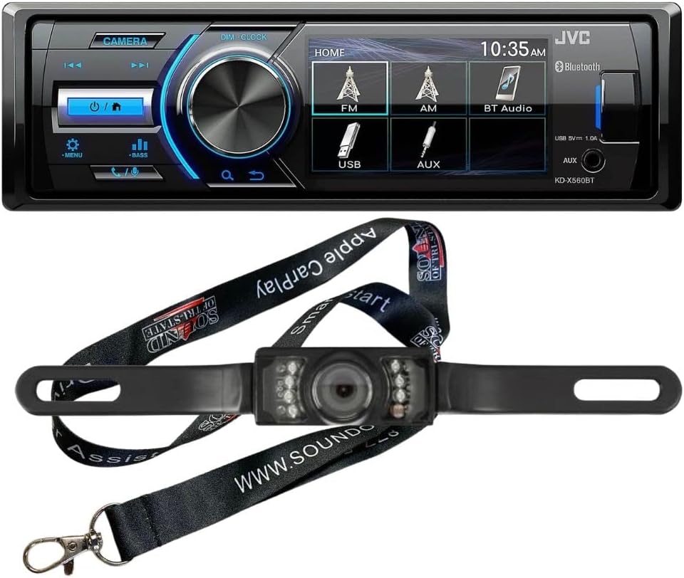 JVC KD-X560BT Single-DIN Digital Media Receiver (Does not Play CDs) Bundled with + (1) License Plate Style Back up Camera