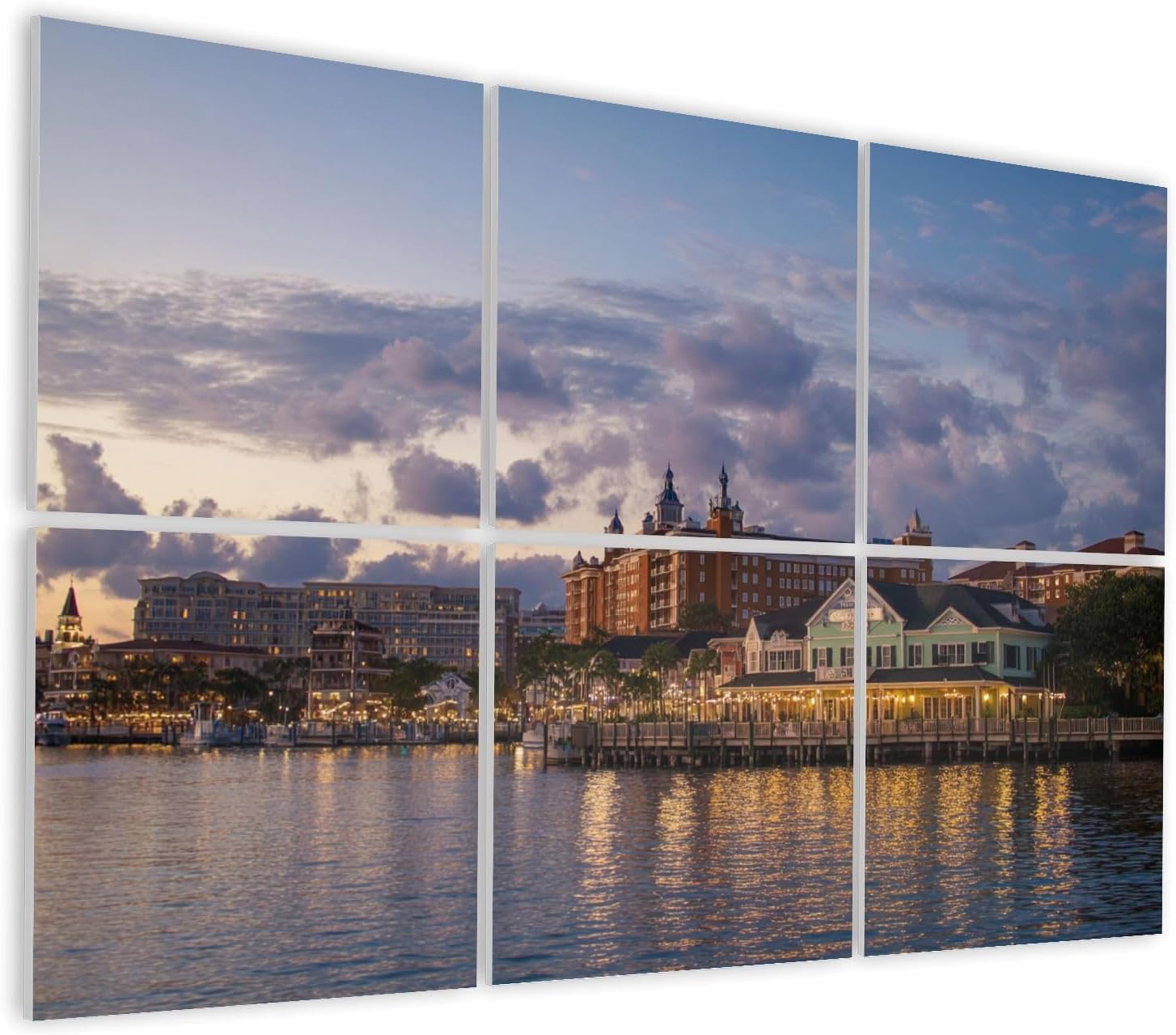 6 Pack Art Acoustic Panels Self Adhesive illuminated embankment boardwalk area crescent lake shore Decorative Soundproof Wall Panels Sound Absorbing Panel 48