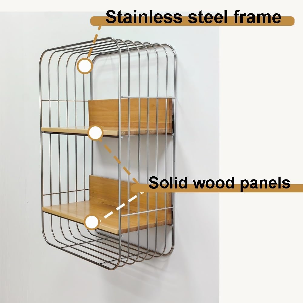 Multifunction Floating Wall Shelves, Multi-Layer Spice Rack Wall Mount, Minimalist Bathroom Shelves, Square Metal Book Shelf for Bathroom, Bedroom, Office