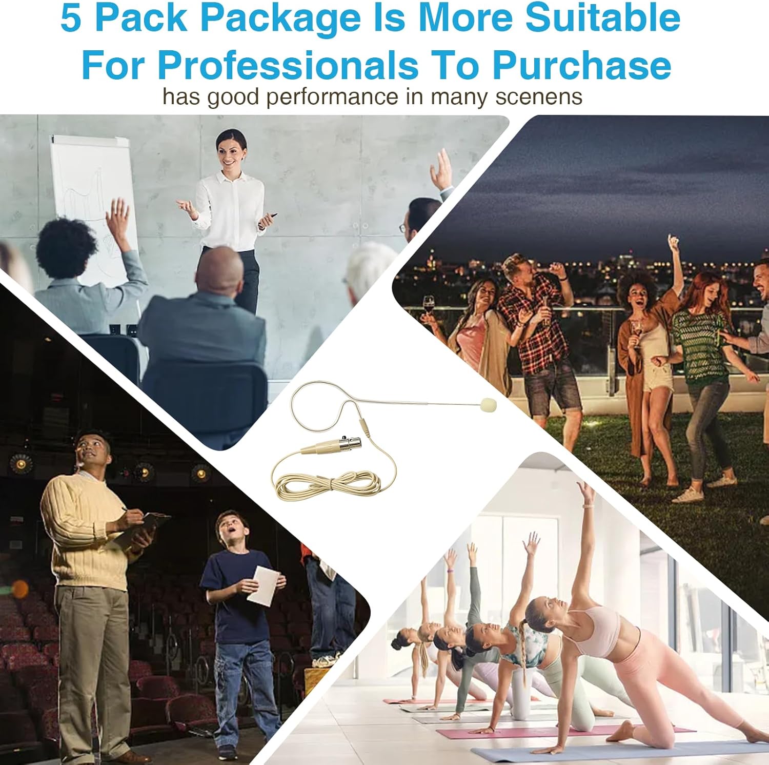 5 Pack Headset/Headworn Microphone Single Earhook Headset Microphone Mini XLR 4Pin TA4F Plug Hanging Condenser Omnidirectional Mic Compatible with Shure,1.5m Cable and Windscree