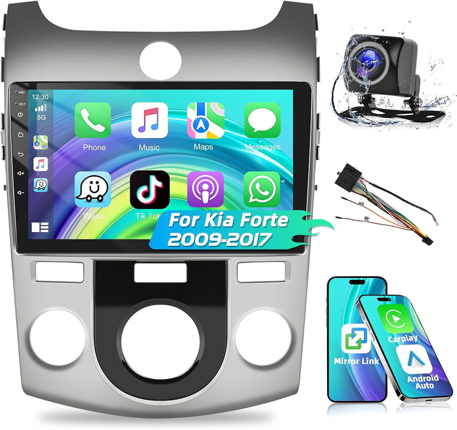 Car Stereo Radio for Kia Forte 2009 2010 2011 2012 2013 2014 2015 2016 2017 with Wireless CarPlay Android Auto 9