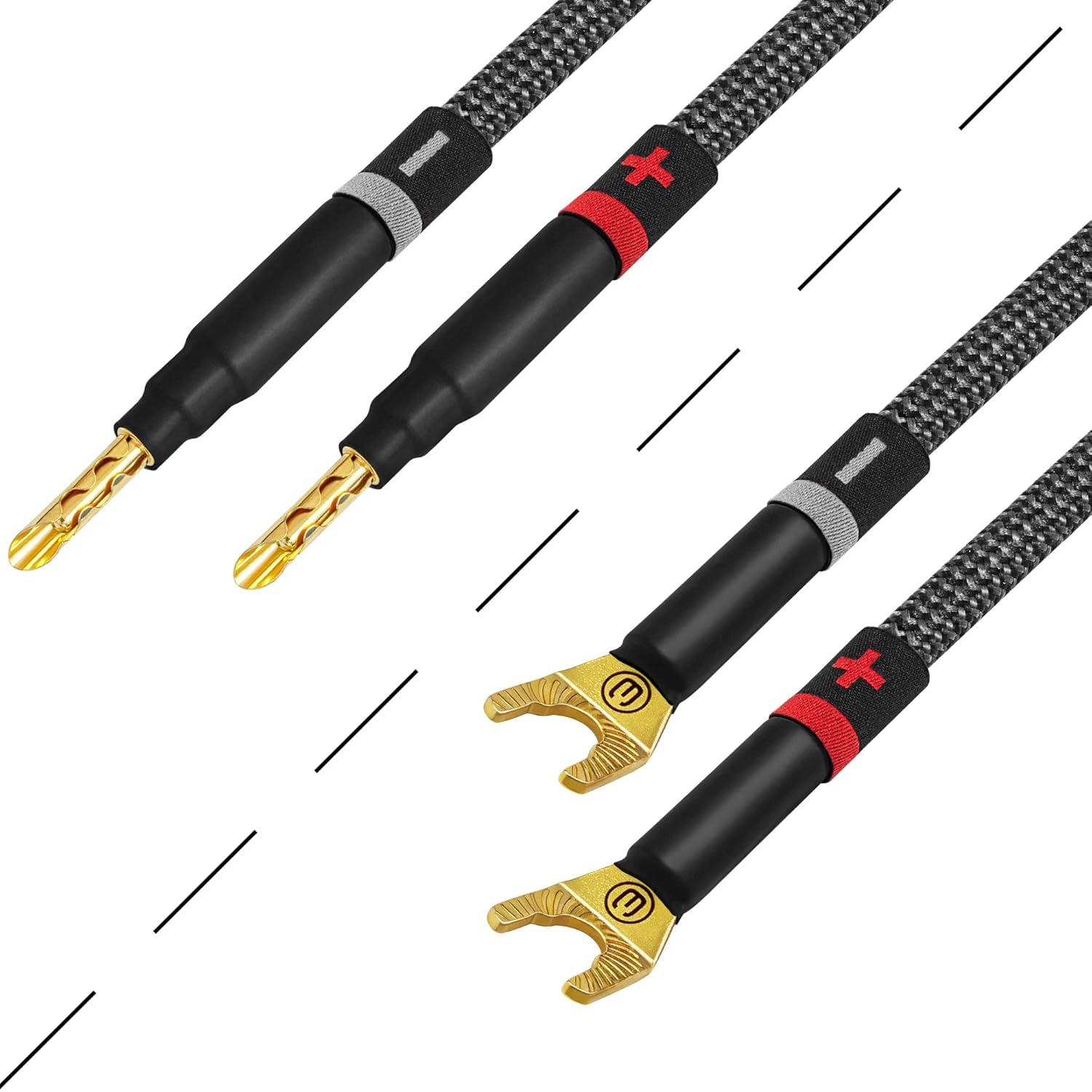 WORLDS BEST CABLES 3 Foot Ultimate - 12 AWG - Ultra-Pure OFC - Premium Audiophile HiFi Speaker Cable Pair with Eminence Gold Banana (x2) & Spade (x2) Plugs & Carbon Tweed Jacket
