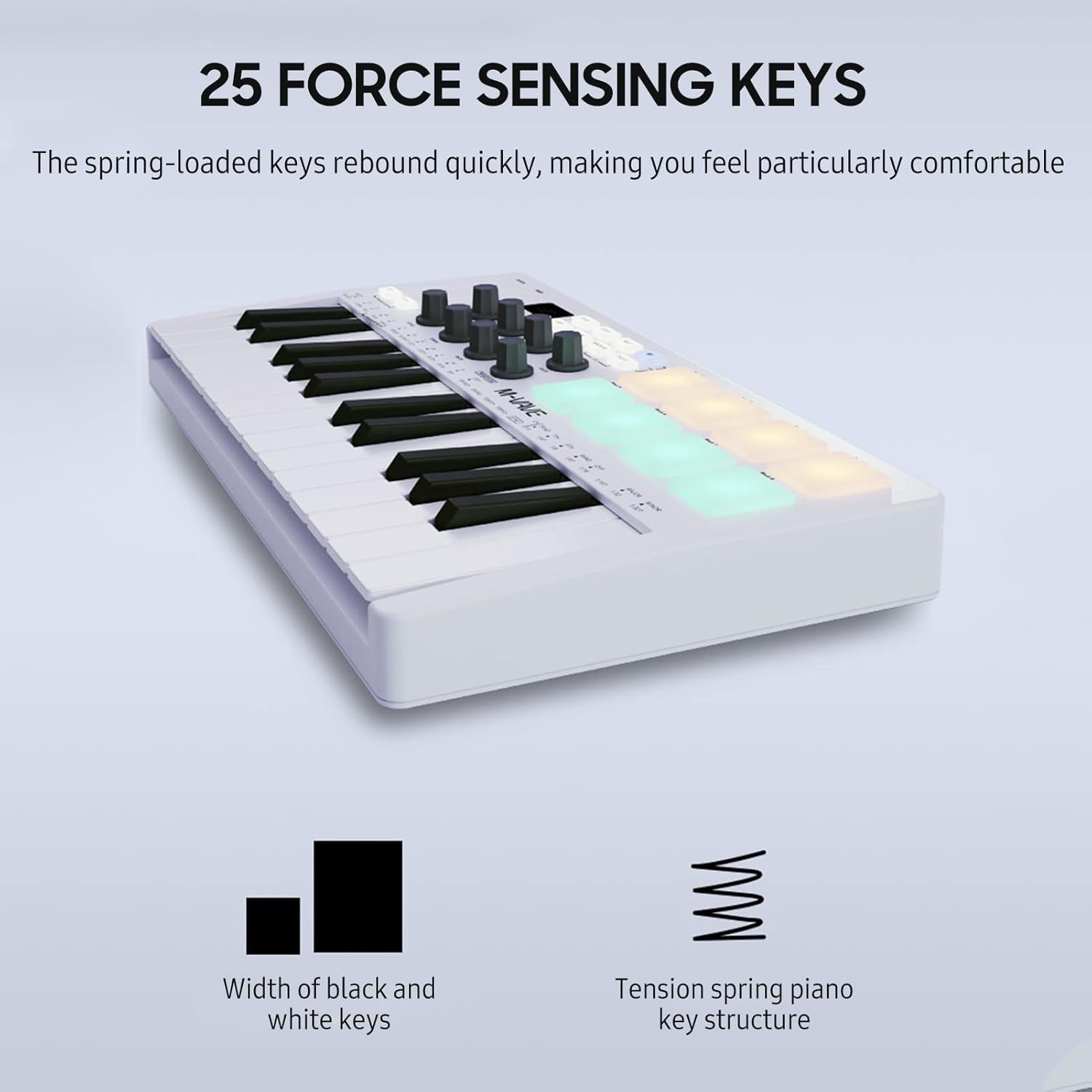 25-Key MIDI Control Keyboard Mini Portable USB Keyboard MIDI Controller with 25 Velocity Sensitive Keys 8 RGB Backlit Pads 8 Knobs