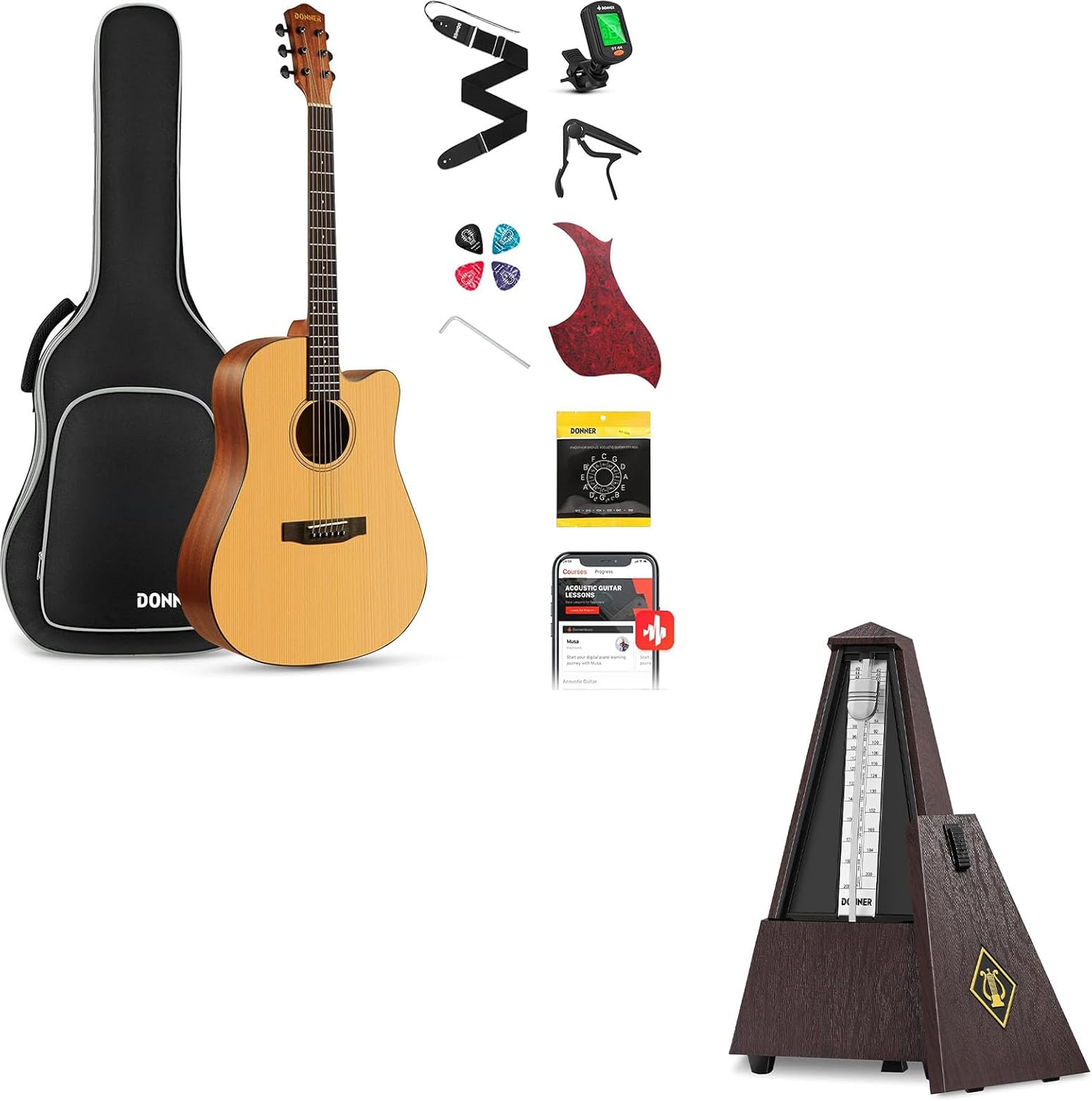 Donner 41” Acoustic Guitar Bundle-Mechanical Metronome