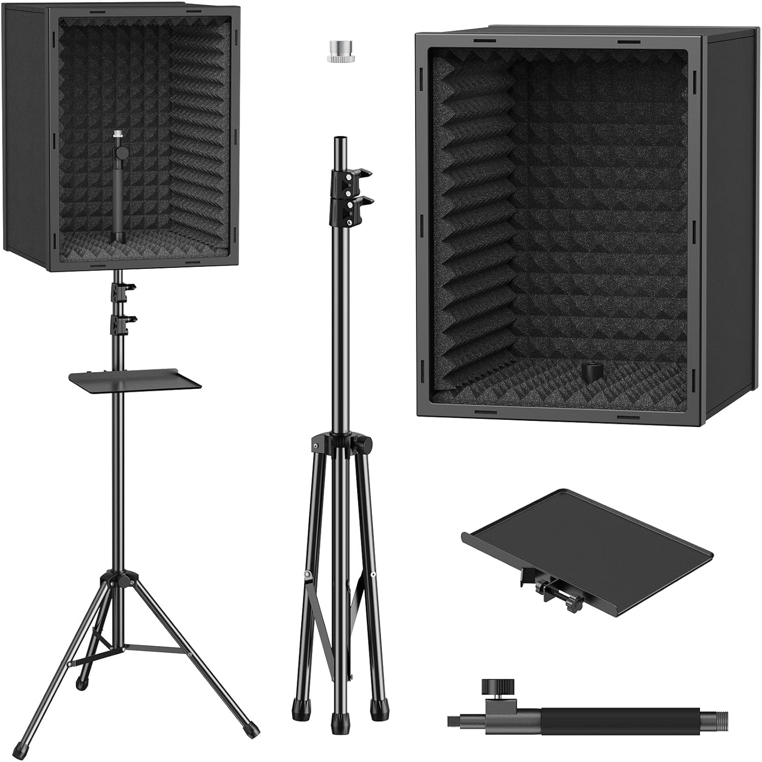 TONOR Microphone Isolation Shield for Studio, Framed Acoustic Foam Box for Pro Recording, Tripod Stand Mic Filter for Sound Absorbing, Professional Vocal Booth, Adjustable Height, Podcast, Singing