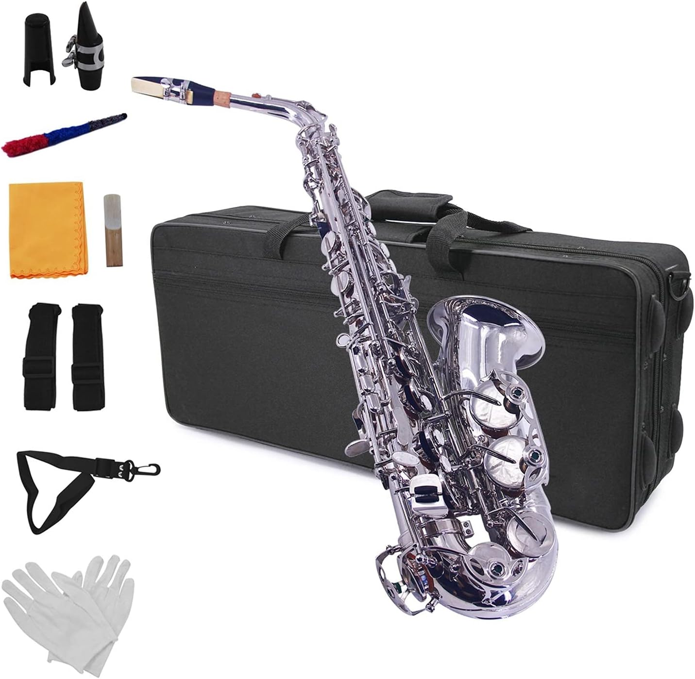 EB Alto Saxophone Sax Brass Plated Nickle 802 Key Type Instrument with Carrying Case Reed Student Saxophone