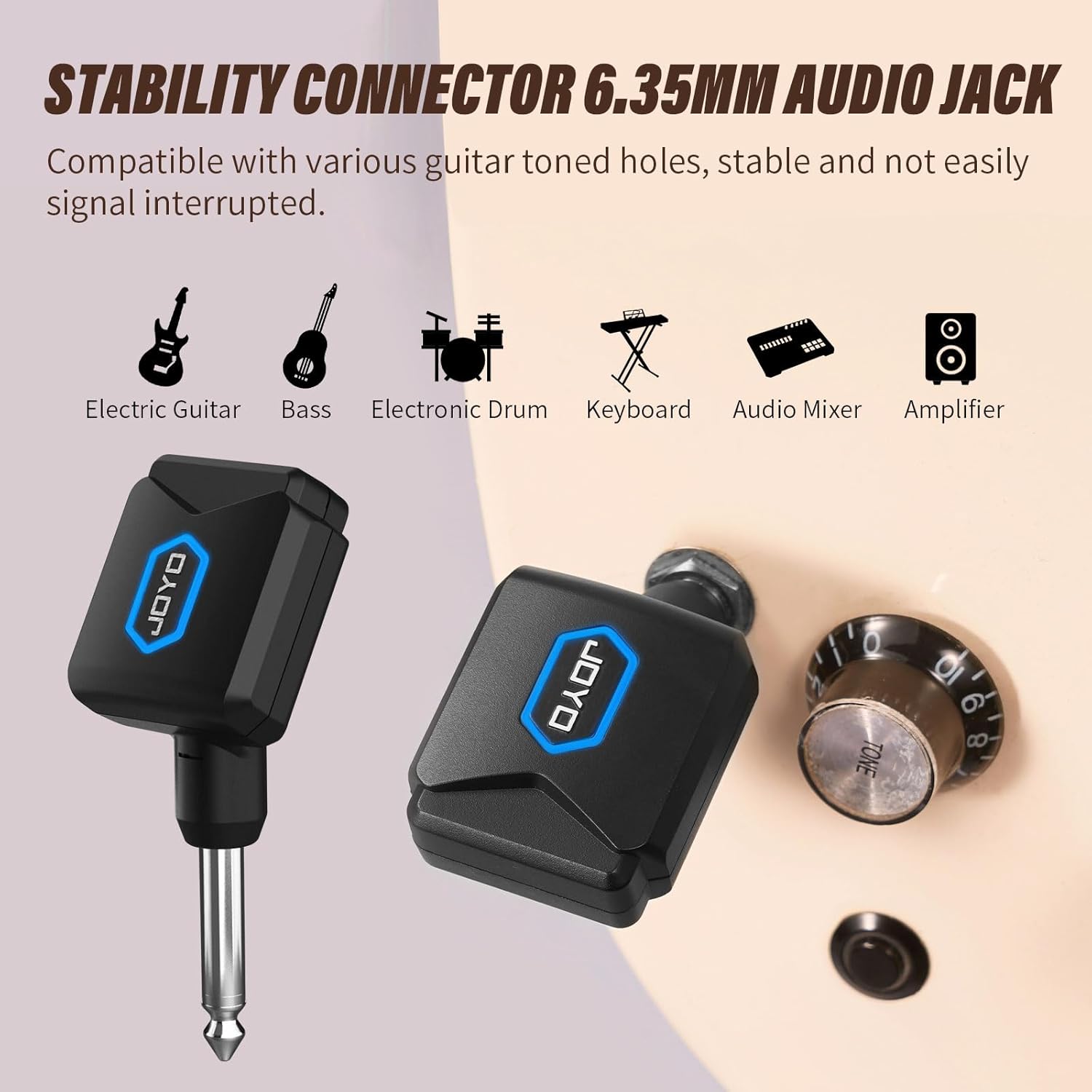 JOYO Wireless Guitar System 5.8GHz Wireless Guitar Transmitter Receiver with Charging Box 4 Signal Channel for Guitar Bass Electric Instruments (JW-06)