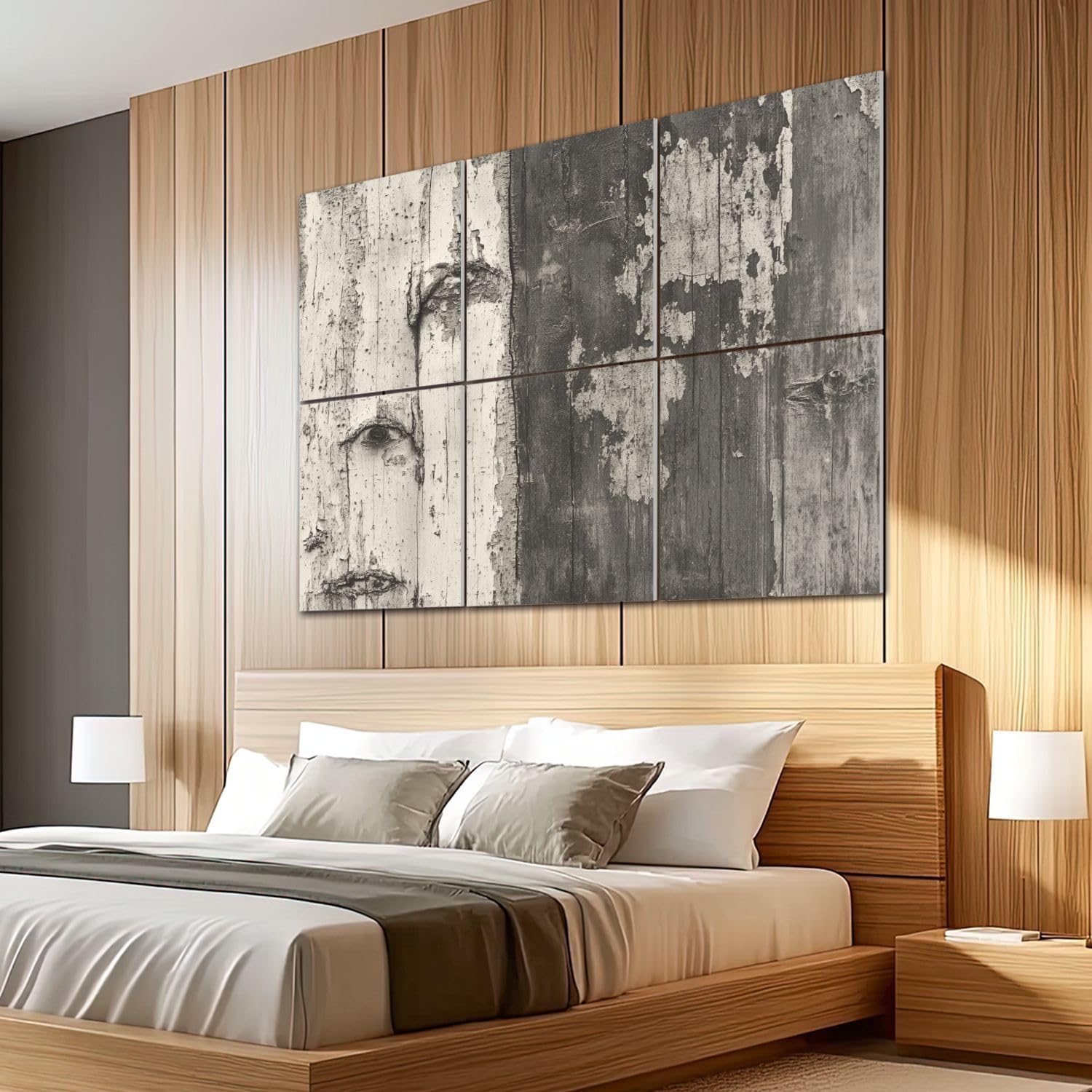 6 Pack Art Acoustic Panels Sound Absorbing Birch Tree Weathered Wood Human Face Peeling Paint Textural Organic Decorative Soundproof Wall Panels Self Adhesive for Recording Studios Office 72