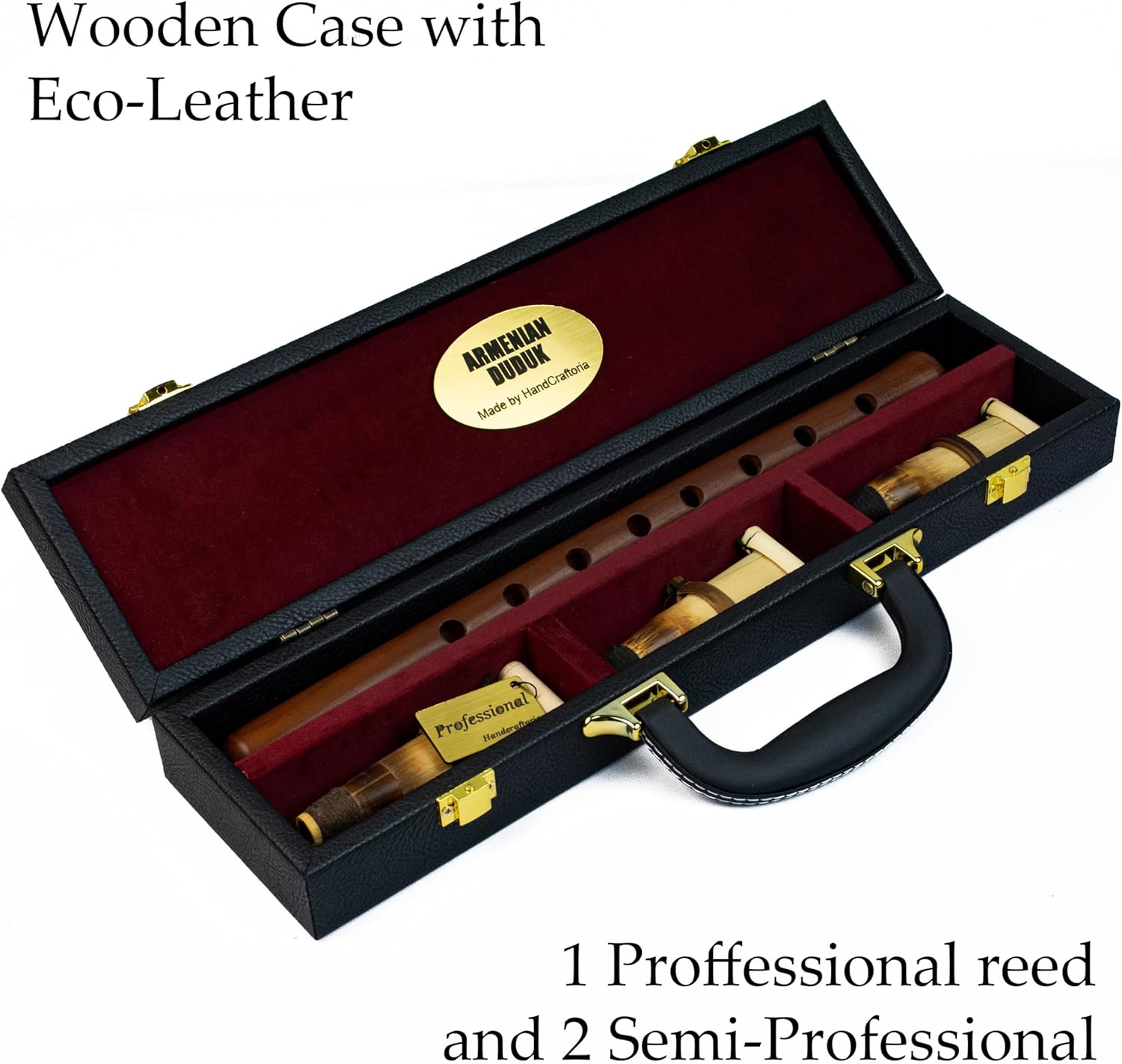 Professional Armenian DUDUK instrument from apricot wood, wooden case covered with Eco-Leather, Flute Oboe Balaban Woodwind (Key A)